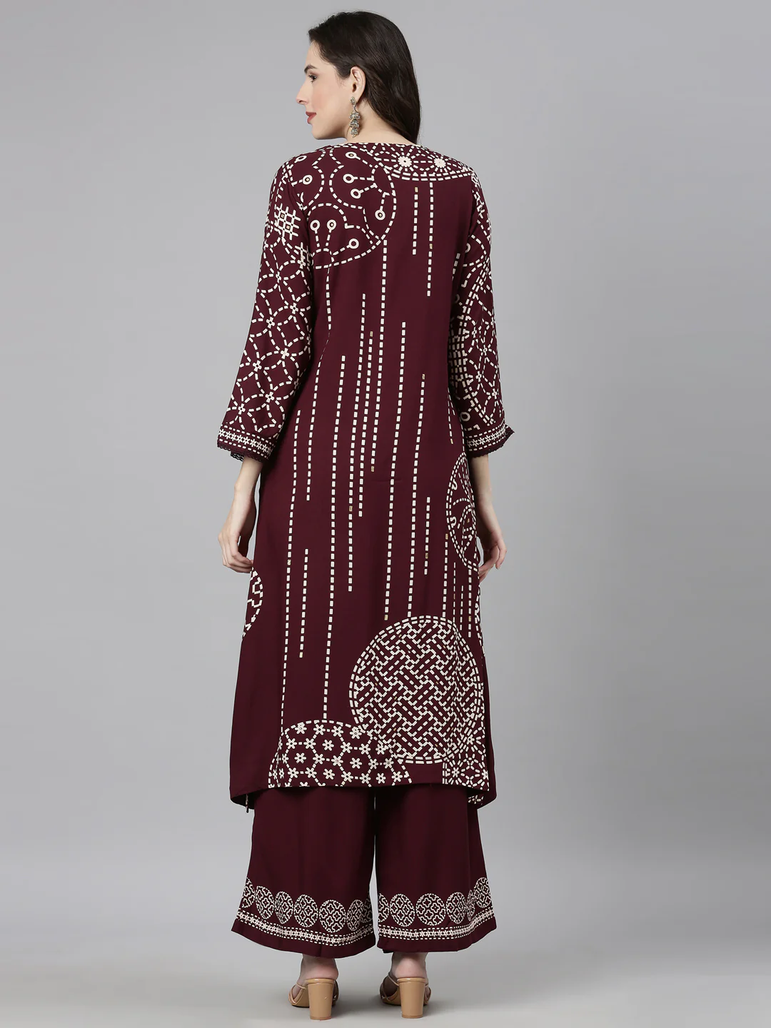 Neerus Maroon Casual Tribal Straight Kurta and Palazzos - Image 4