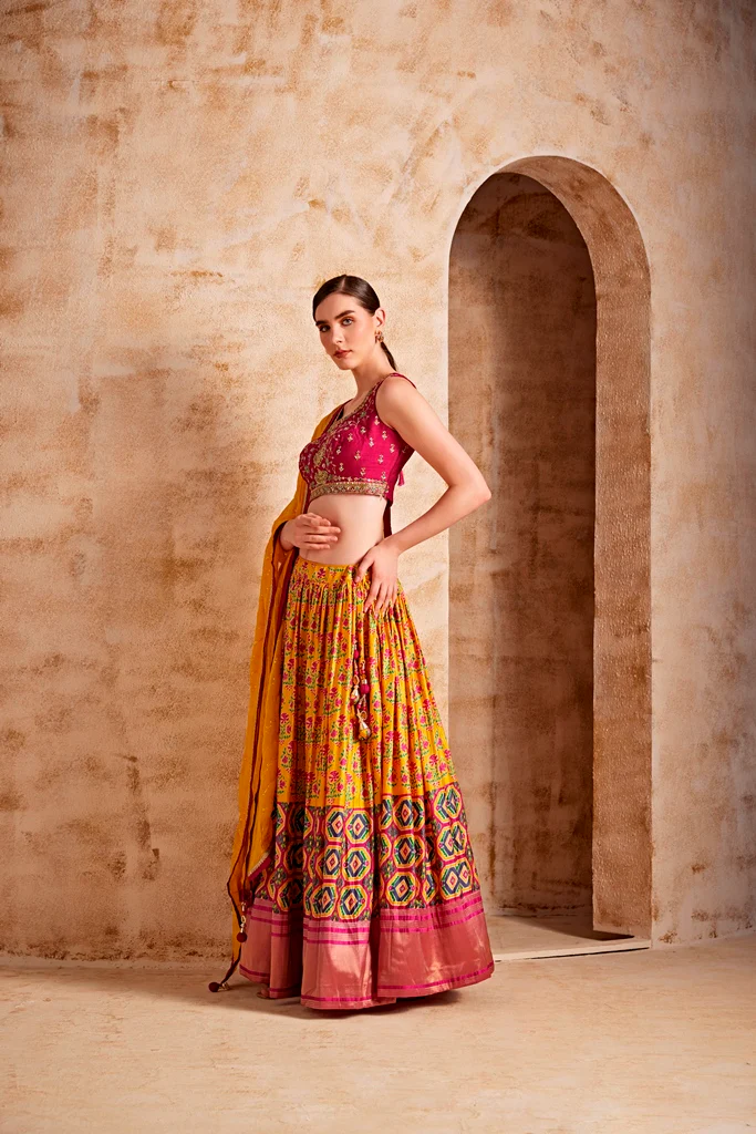 Neerus Maroon Color Banaras Fabric Ghagra Set - Image 3