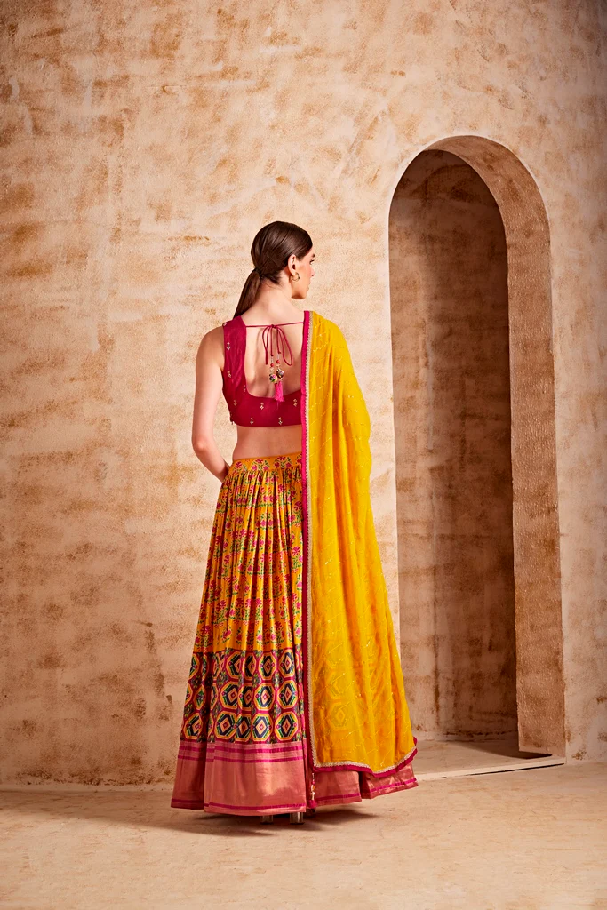 Neerus Maroon Color Banaras Fabric Ghagra Set - Image 4