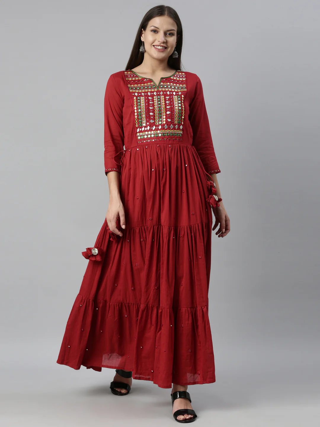 Neerus Maroon Color Cotton Fabric Kurta