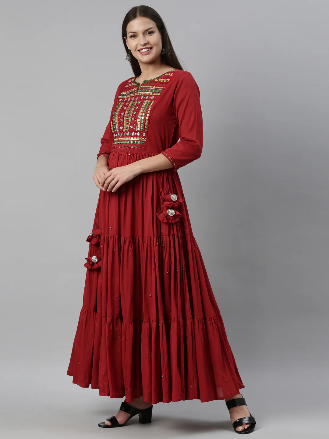 Neerus Maroon Color Cotton Fabric Kurta - Image 3