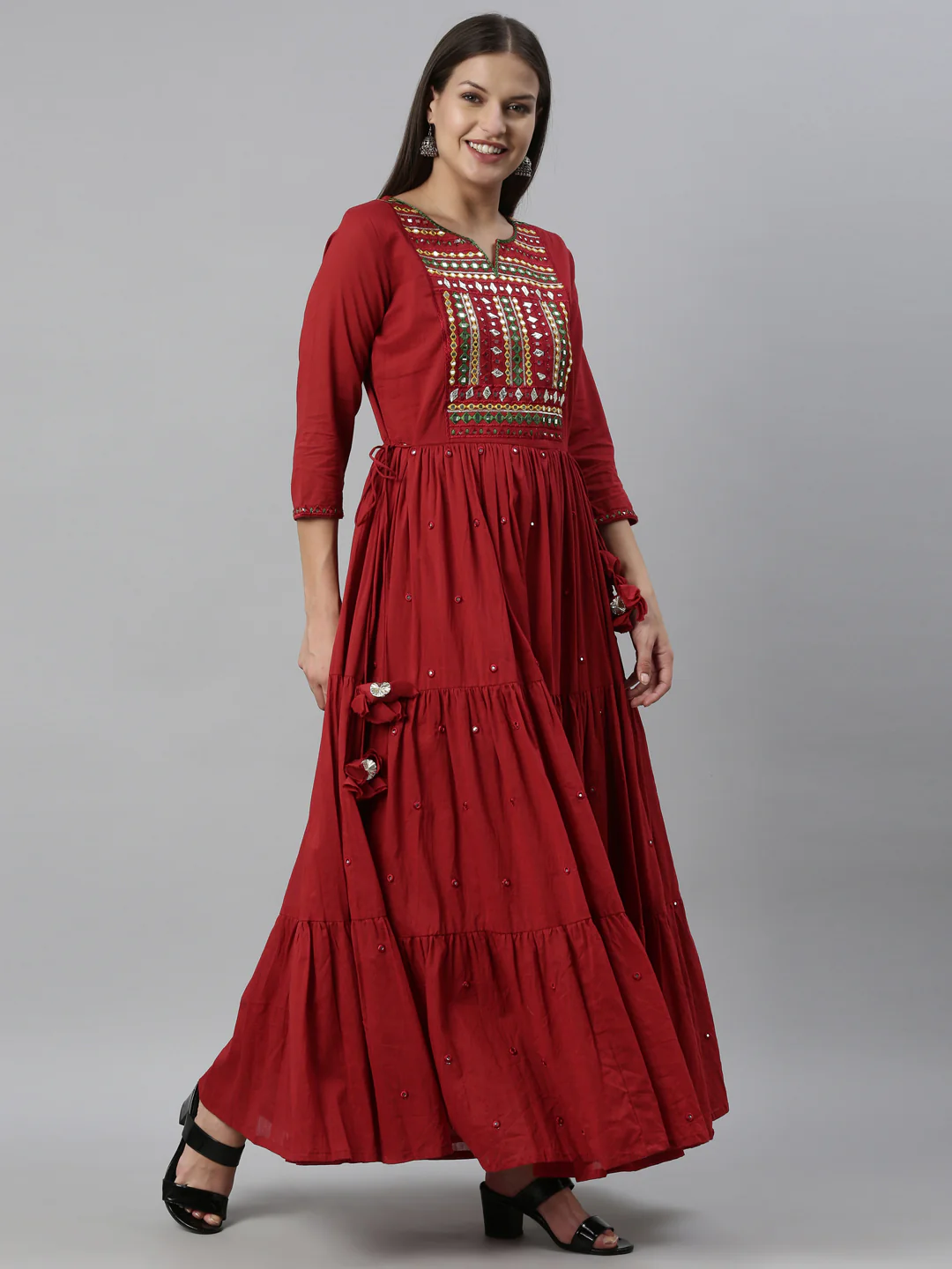 Neerus Maroon Color Cotton Fabric Kurta - Image 4