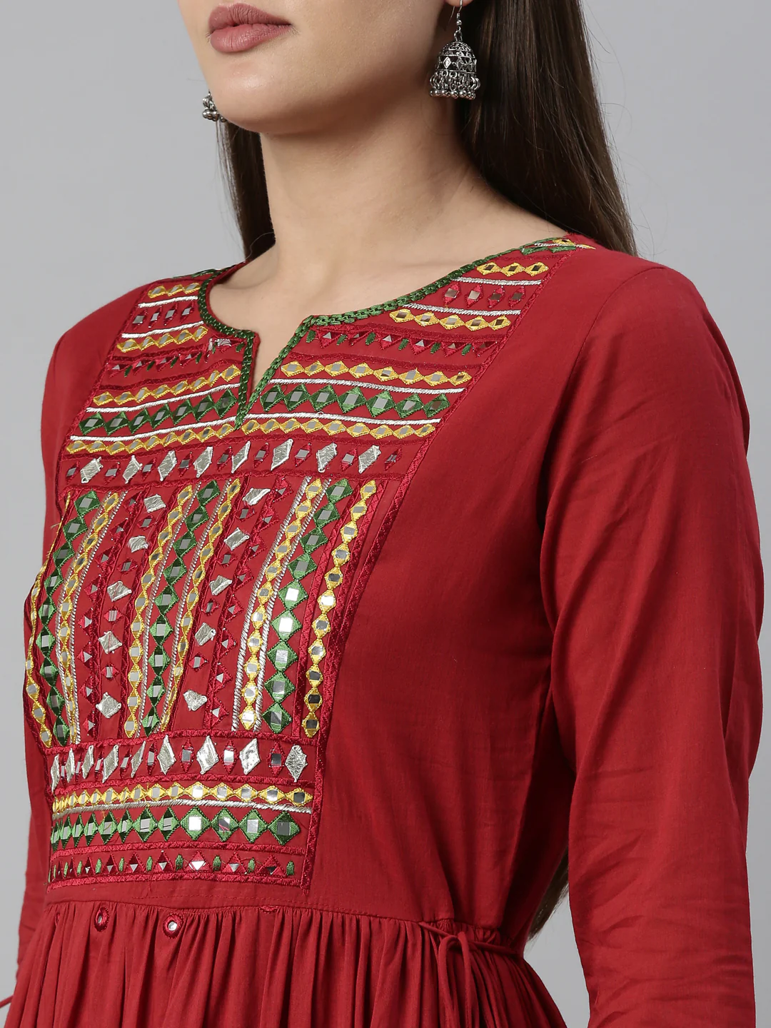 Neerus Maroon Color Cotton Fabric Kurta - Image 9