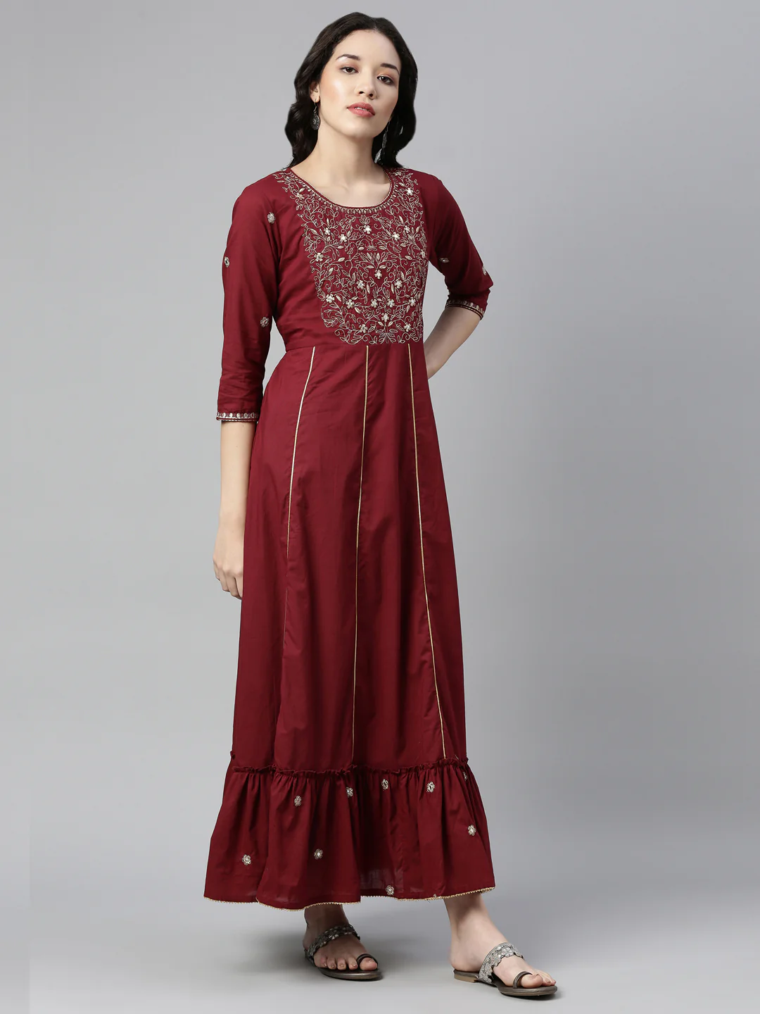 Neerus Maroon Color Cotton Fabric Kurta
