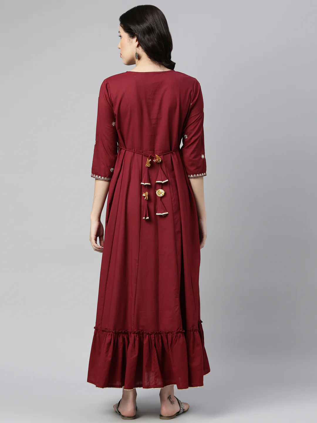 Neerus Maroon Color Cotton Fabric Kurta - Image 2