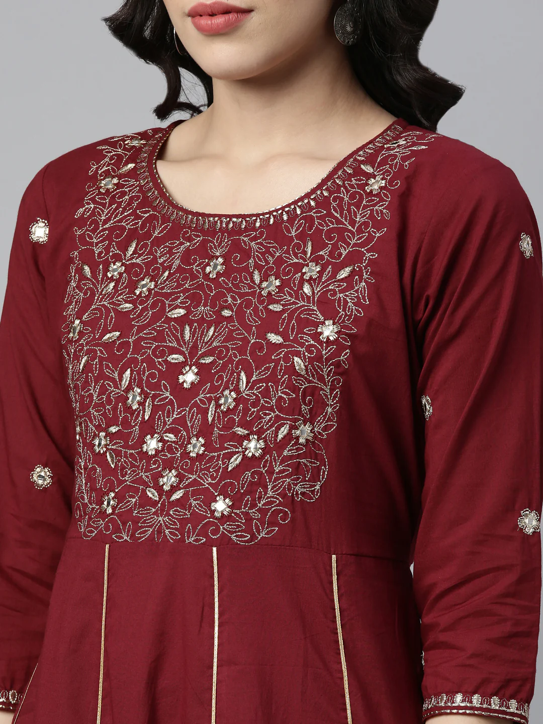 Neerus Maroon Color Cotton Fabric Kurta - Image 3
