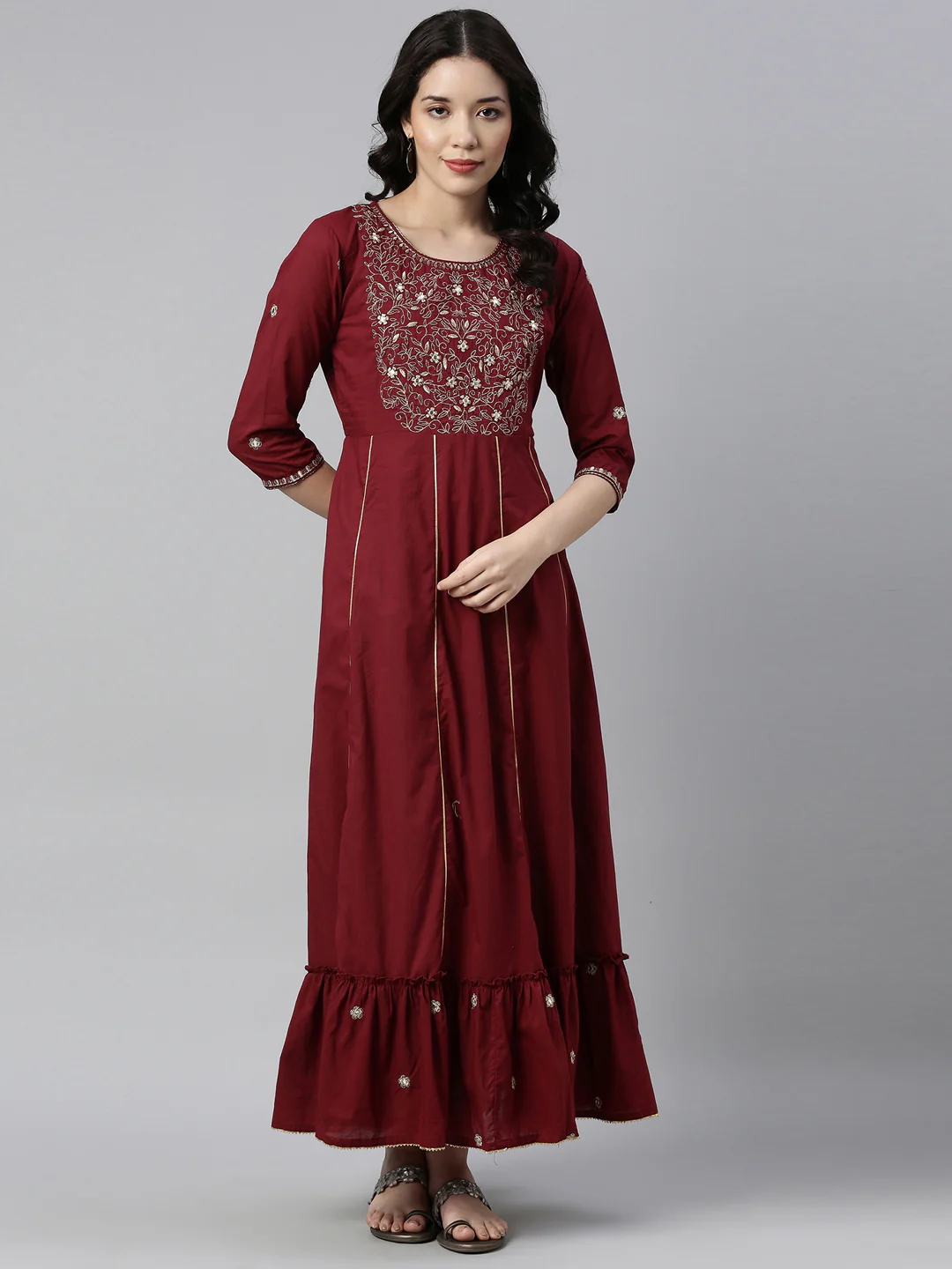 Neerus Maroon Color Cotton Fabric Kurta - Image 7