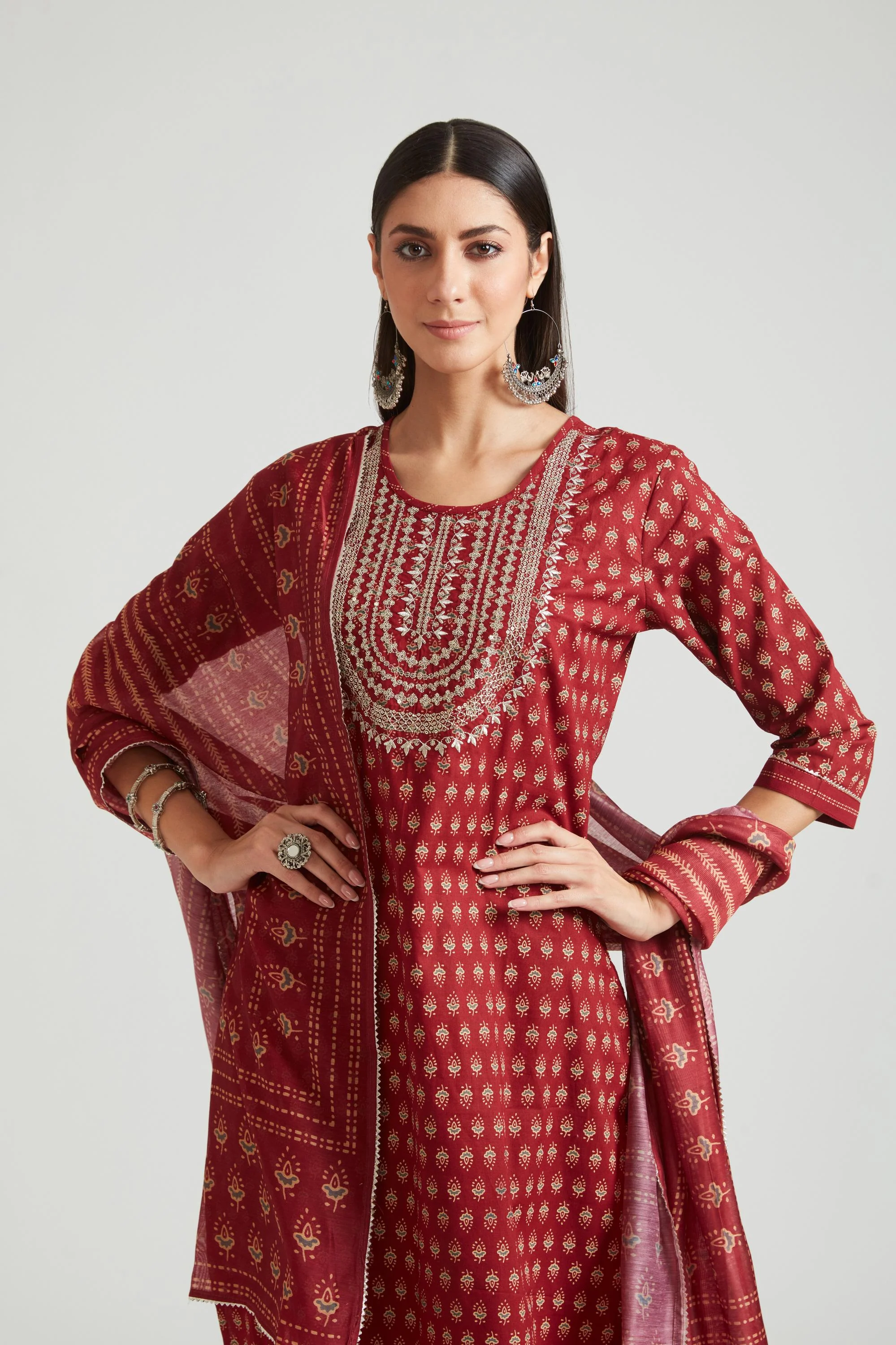 Neerus Maroon Color Cotton Fabric Salwar Kameez - Image 2