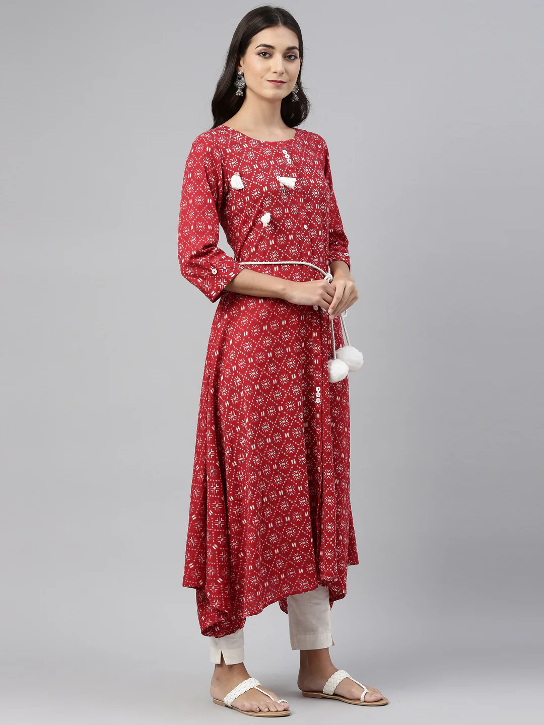 Neerus Maroon Color Cotton Fabric Tunic - Image 6