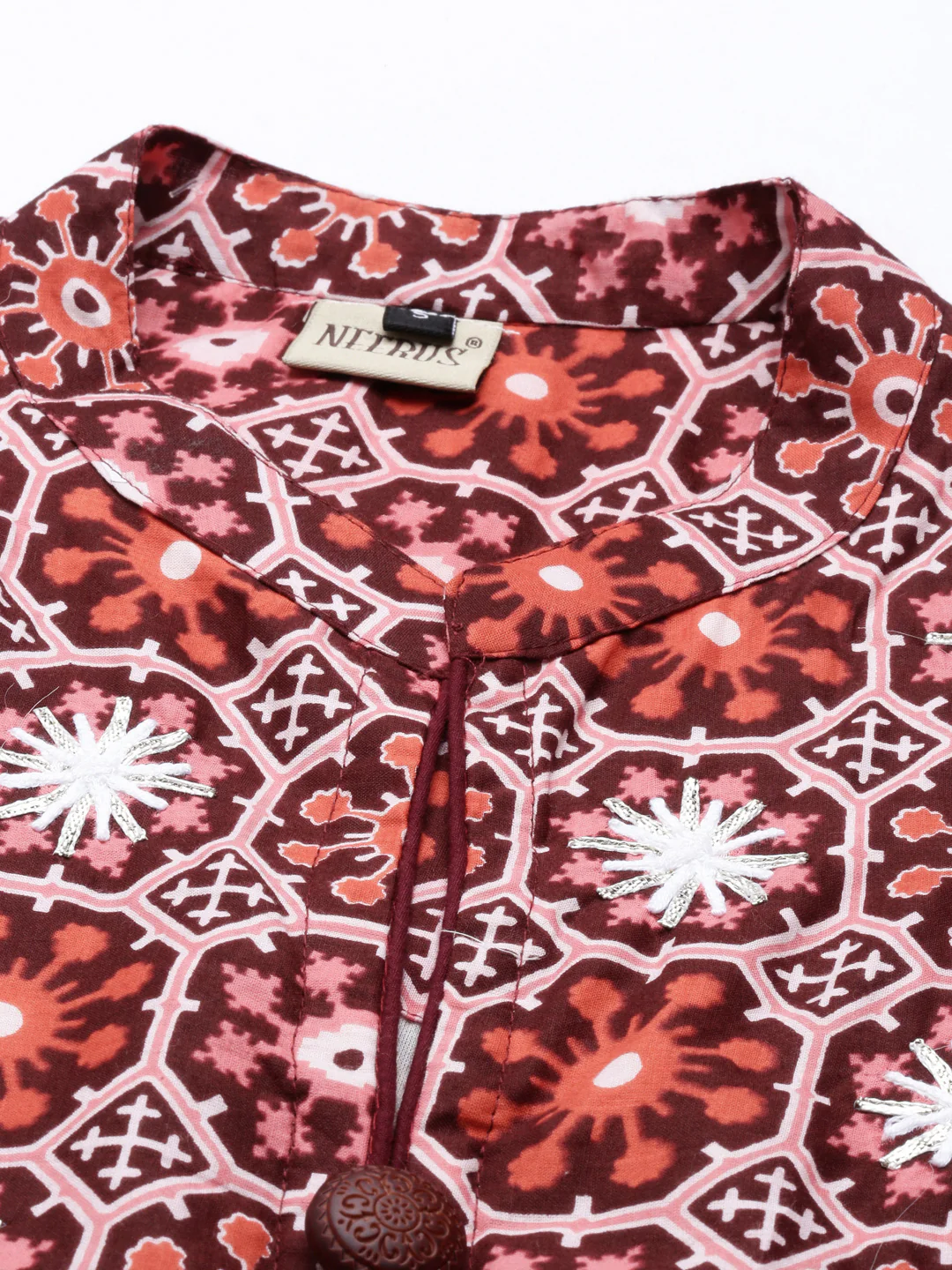 Neerus Maroon Color Cotton Fabric Tunic - Image 2