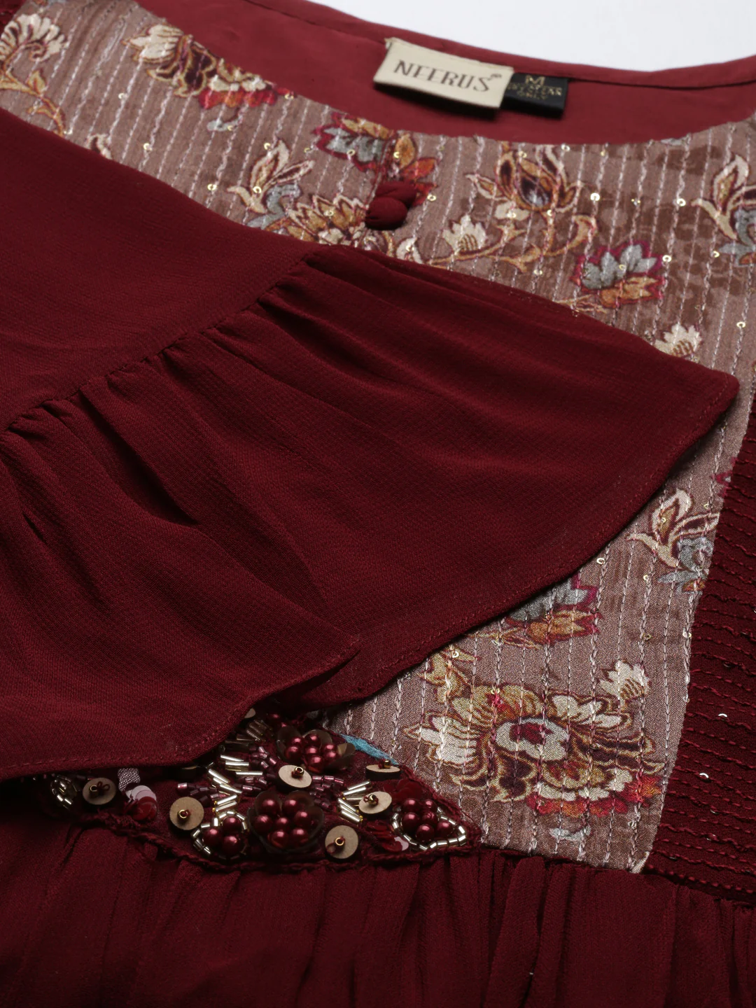 Neerus Maroon Color Georgette Fabric Dress - Image 7