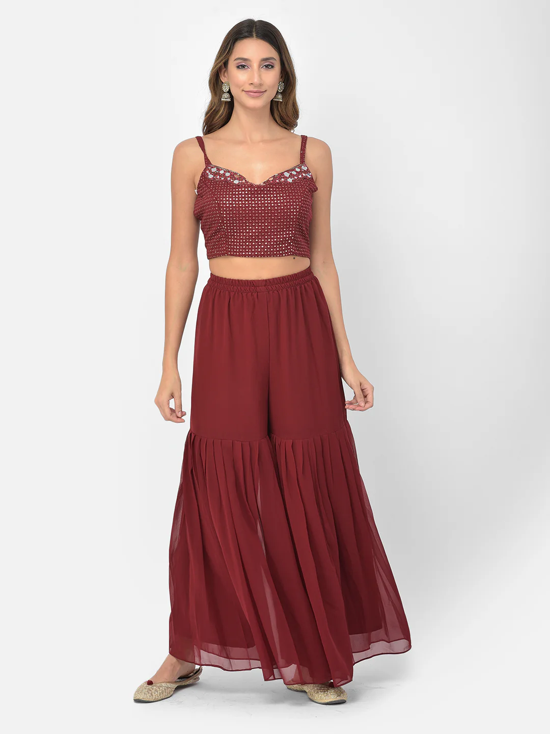 Neerus Maroon Color Georgette Fabric Salwar Kameez