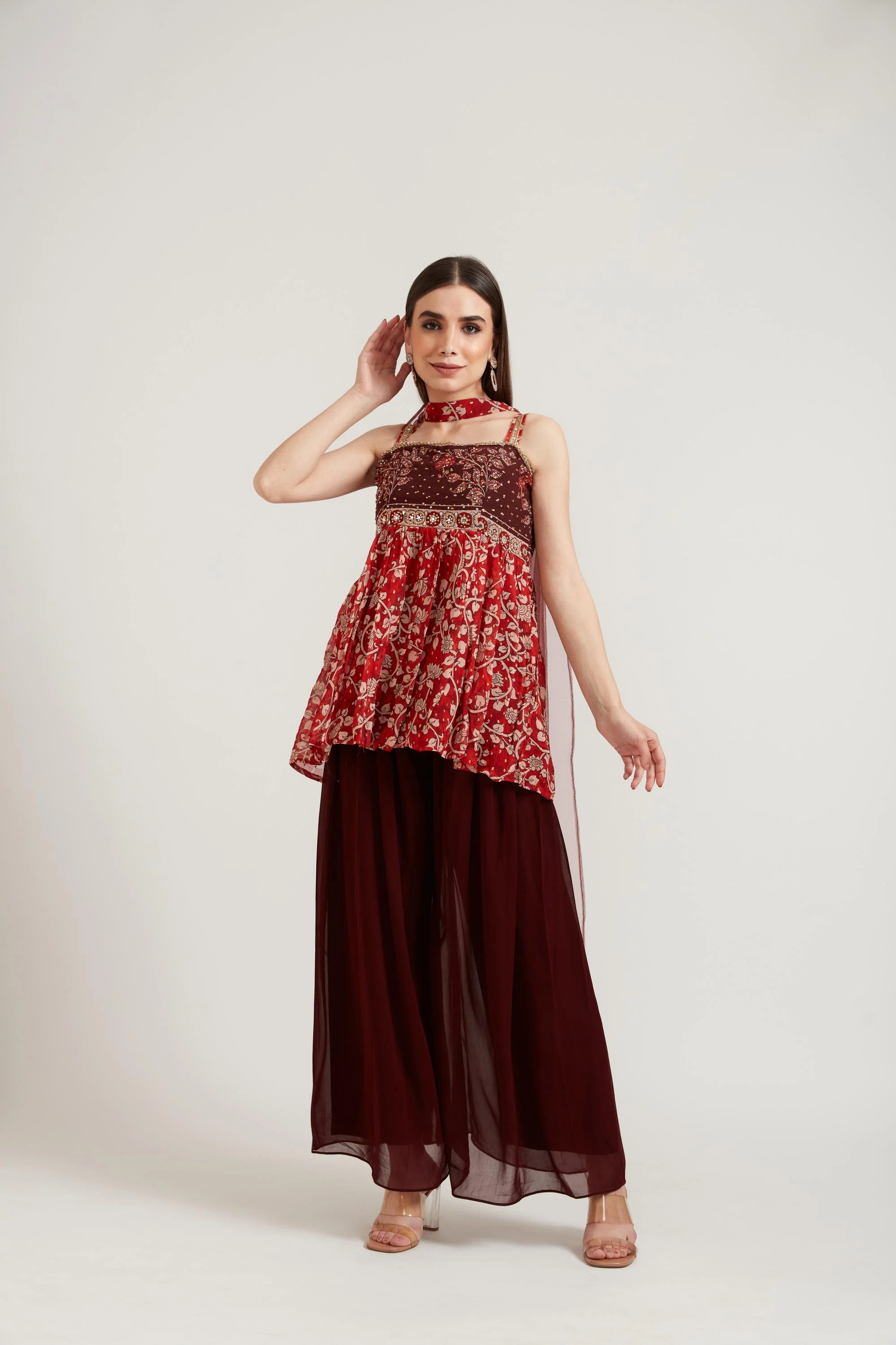 Neerus Maroon Color Georgette Fabric Suit Set