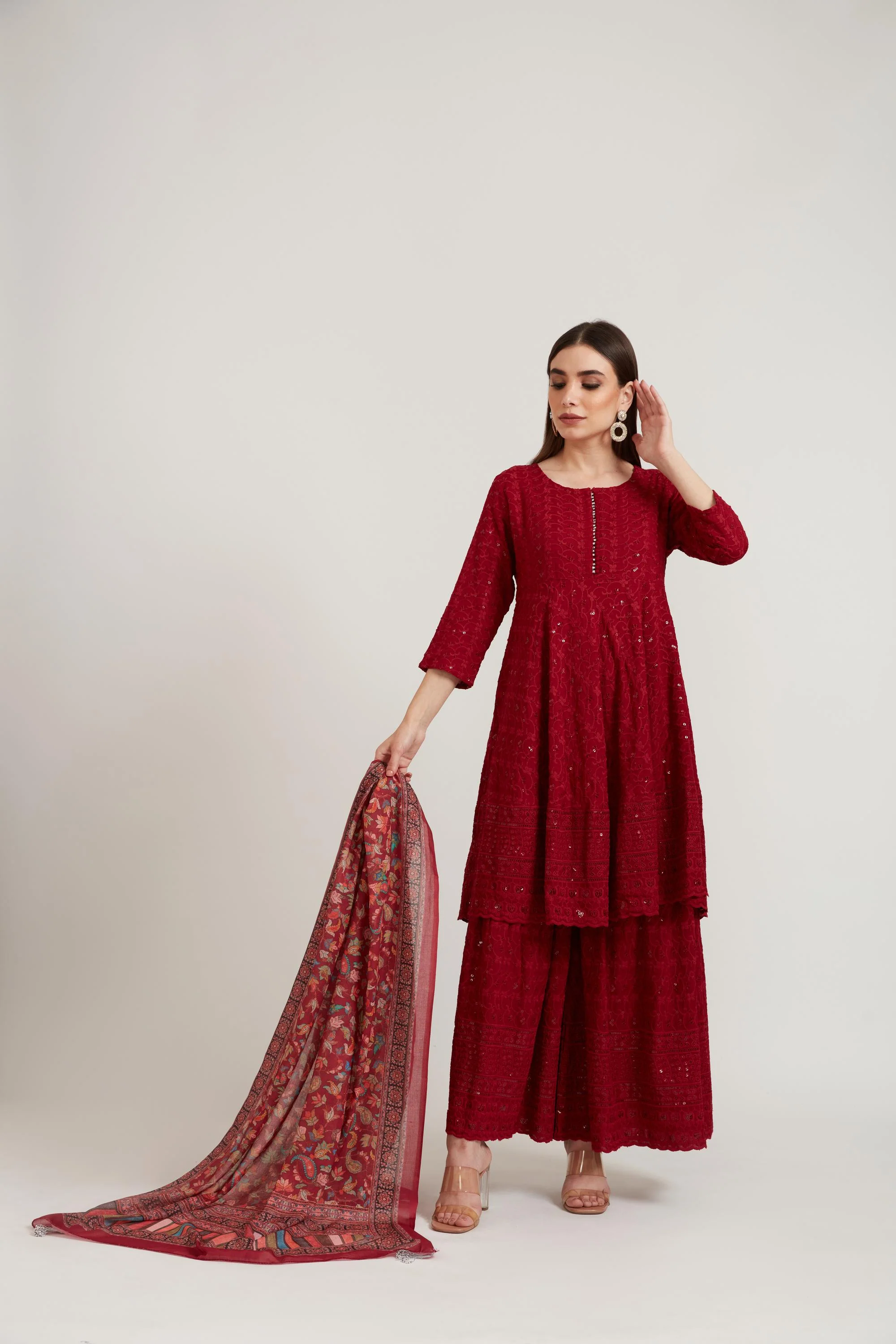 Neerus Maroon Color Georgette Fabric Suit Set - Image 5