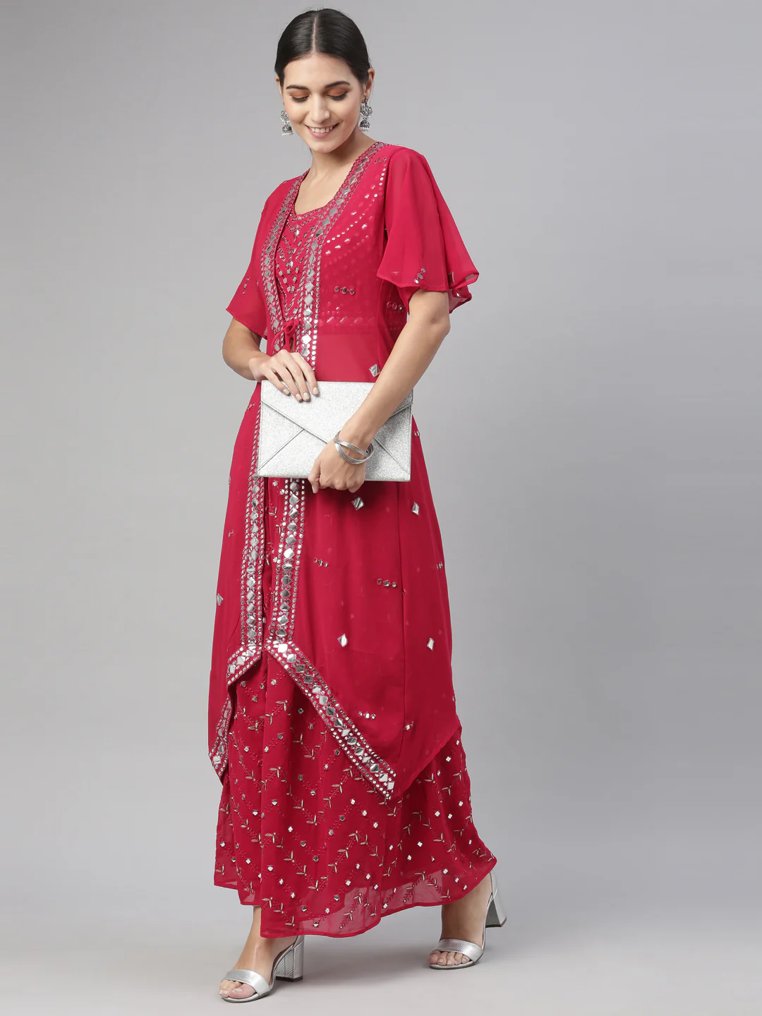 Neerus Maroon Color Georgette Fabric Suit Set - Image 38