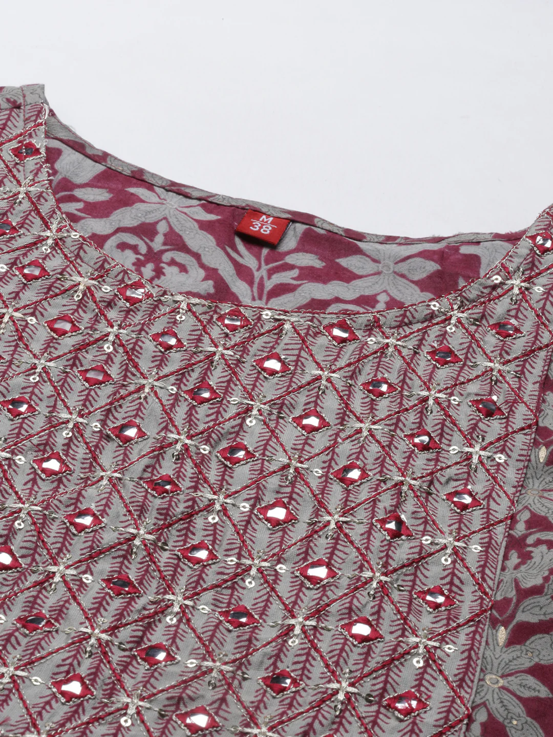 Neerus Maroon Color Muslin Fabric Kurta Set - Image 2