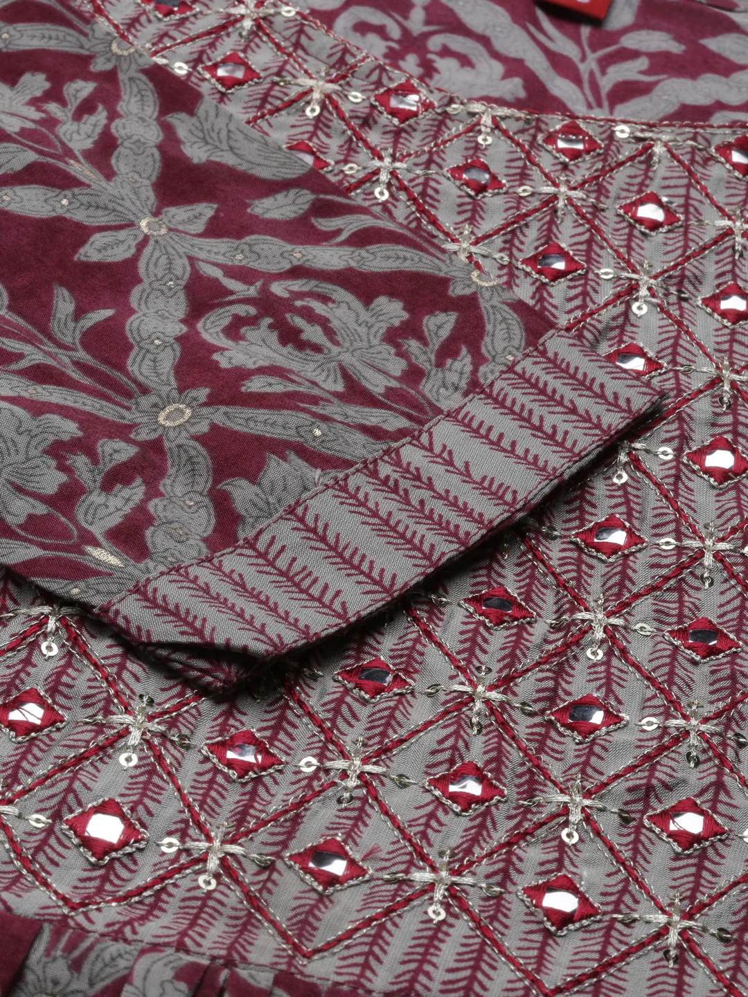 Neerus Maroon Color Muslin Fabric Kurta Set - Image 7