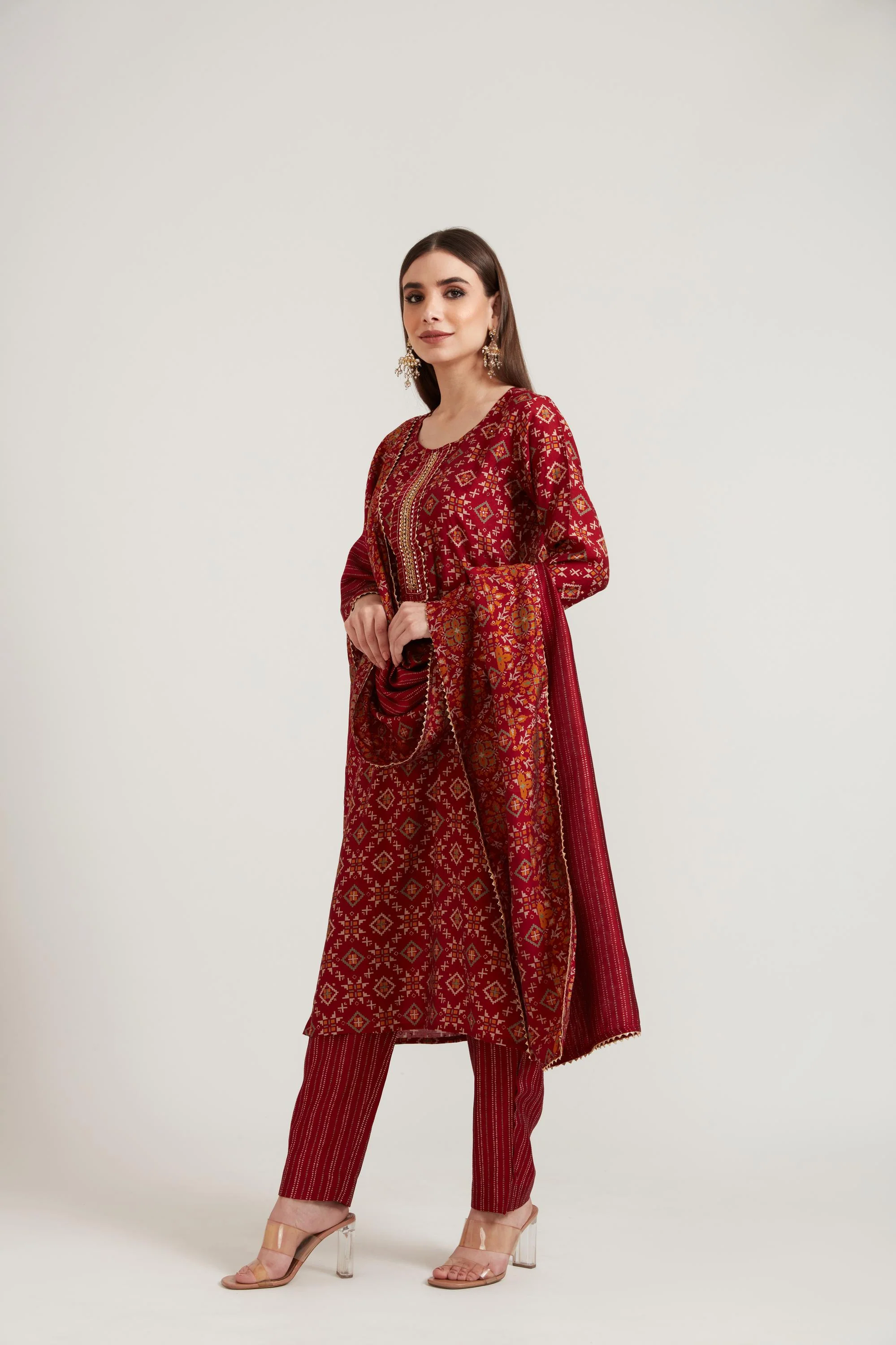 Neerus Maroon Color Muslin Fabric Suit Set - Image 5