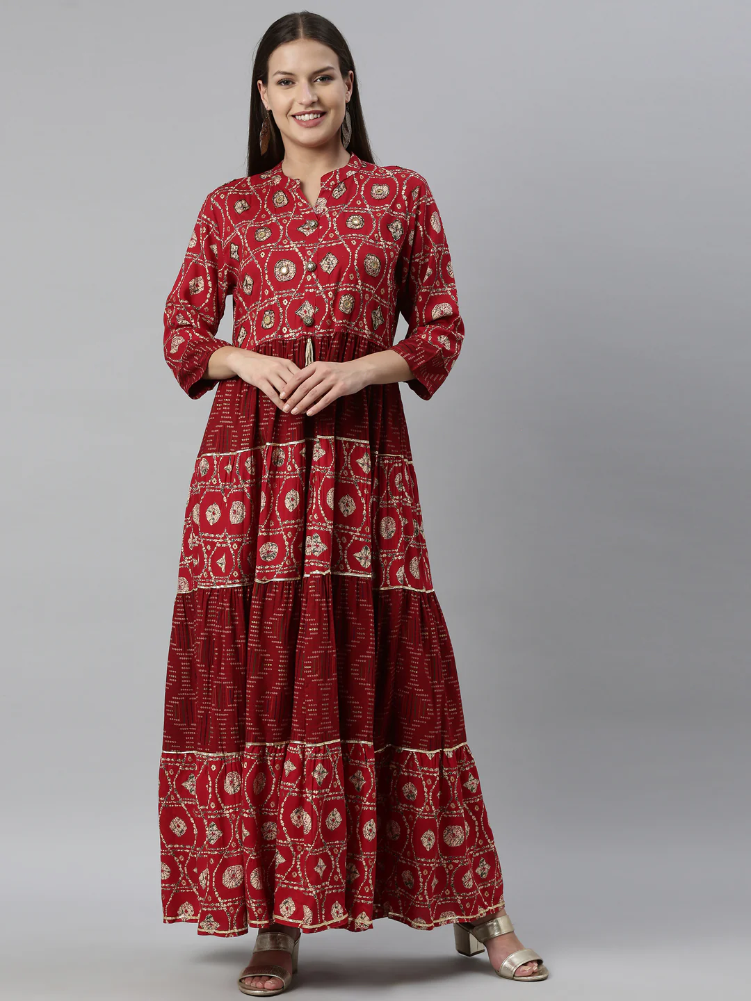 Neerus Maroon Color Rayon Fabric Dress - Image 9