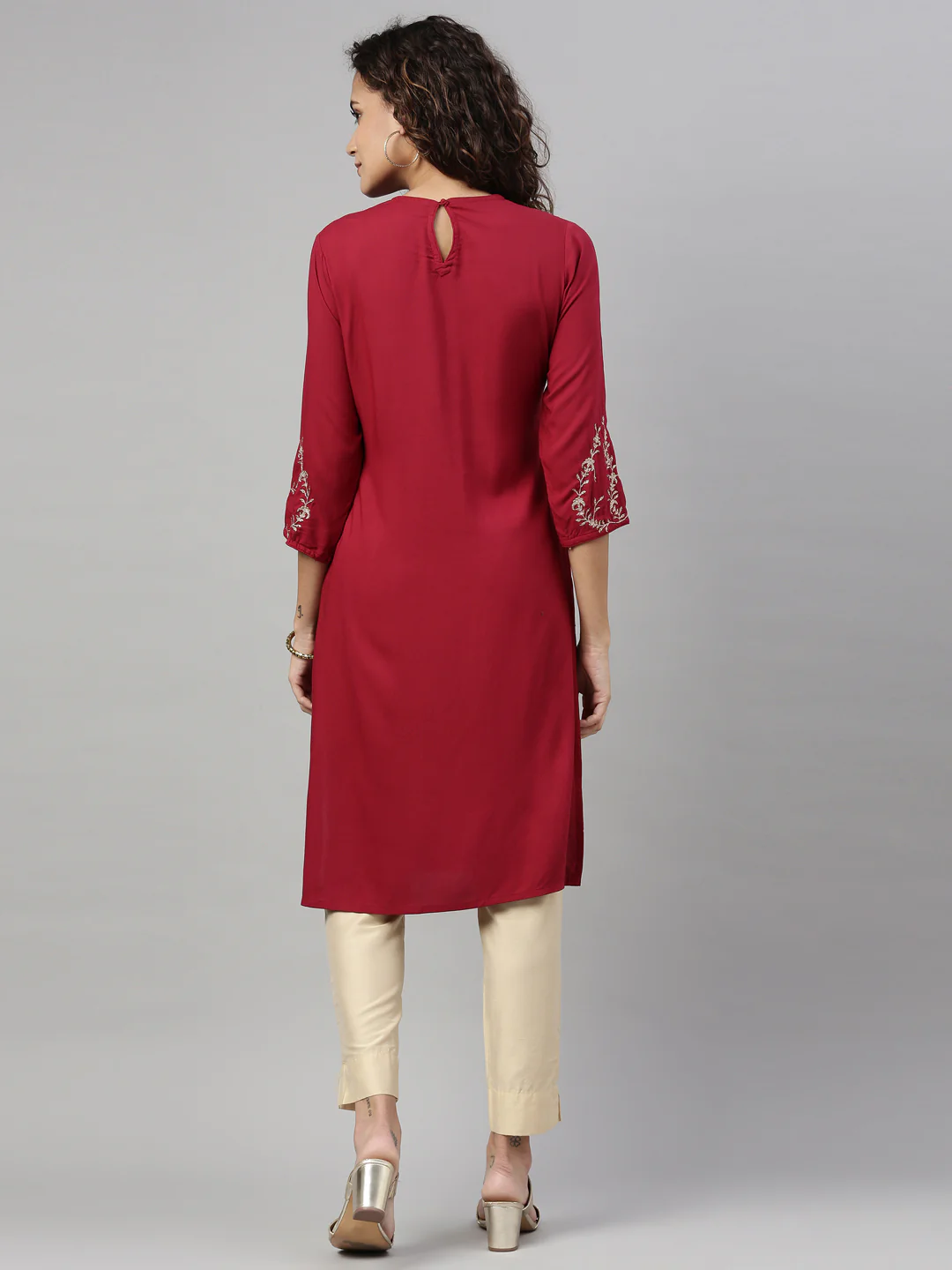 Neerus Maroon Color Rayon Fabric Kurta - Image 2