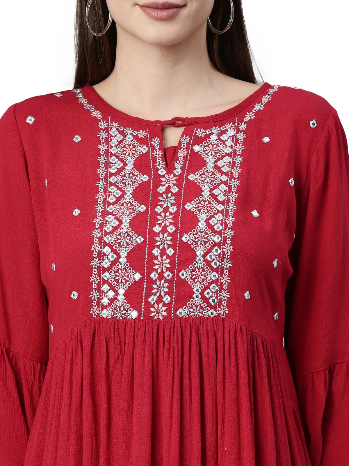 Neerus Maroon Color Rayon Fabric Kurta - Image 2