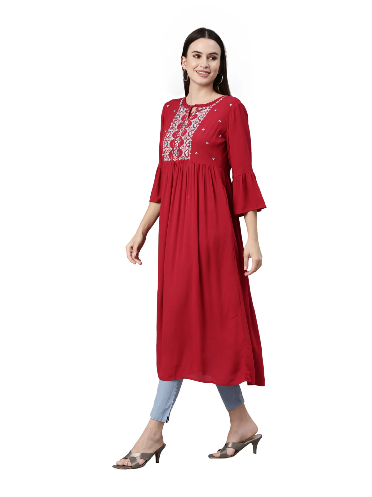Neerus Maroon Color Rayon Fabric Kurta - Image 3