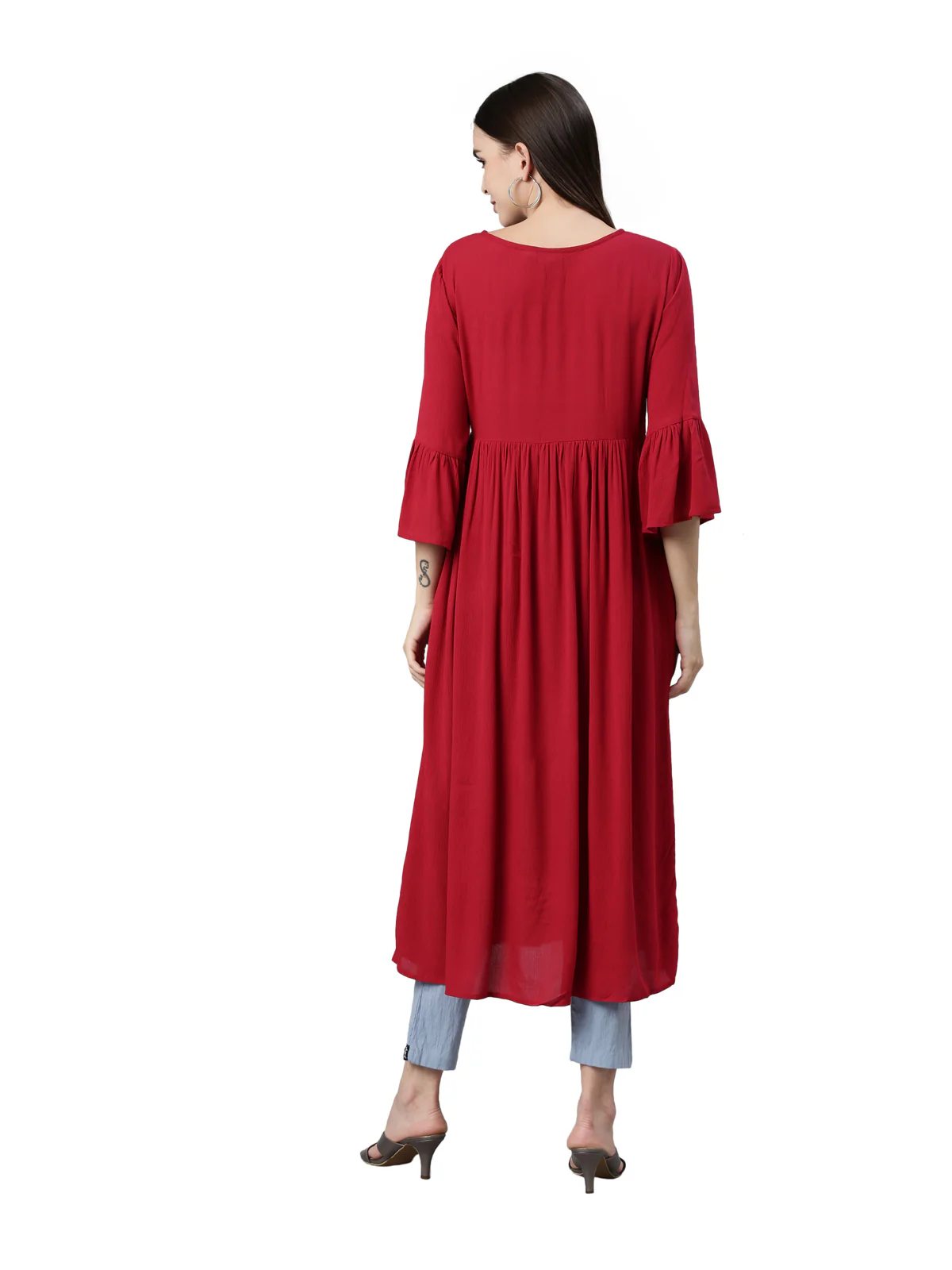 Neerus Maroon Color Rayon Fabric Kurta - Image 5