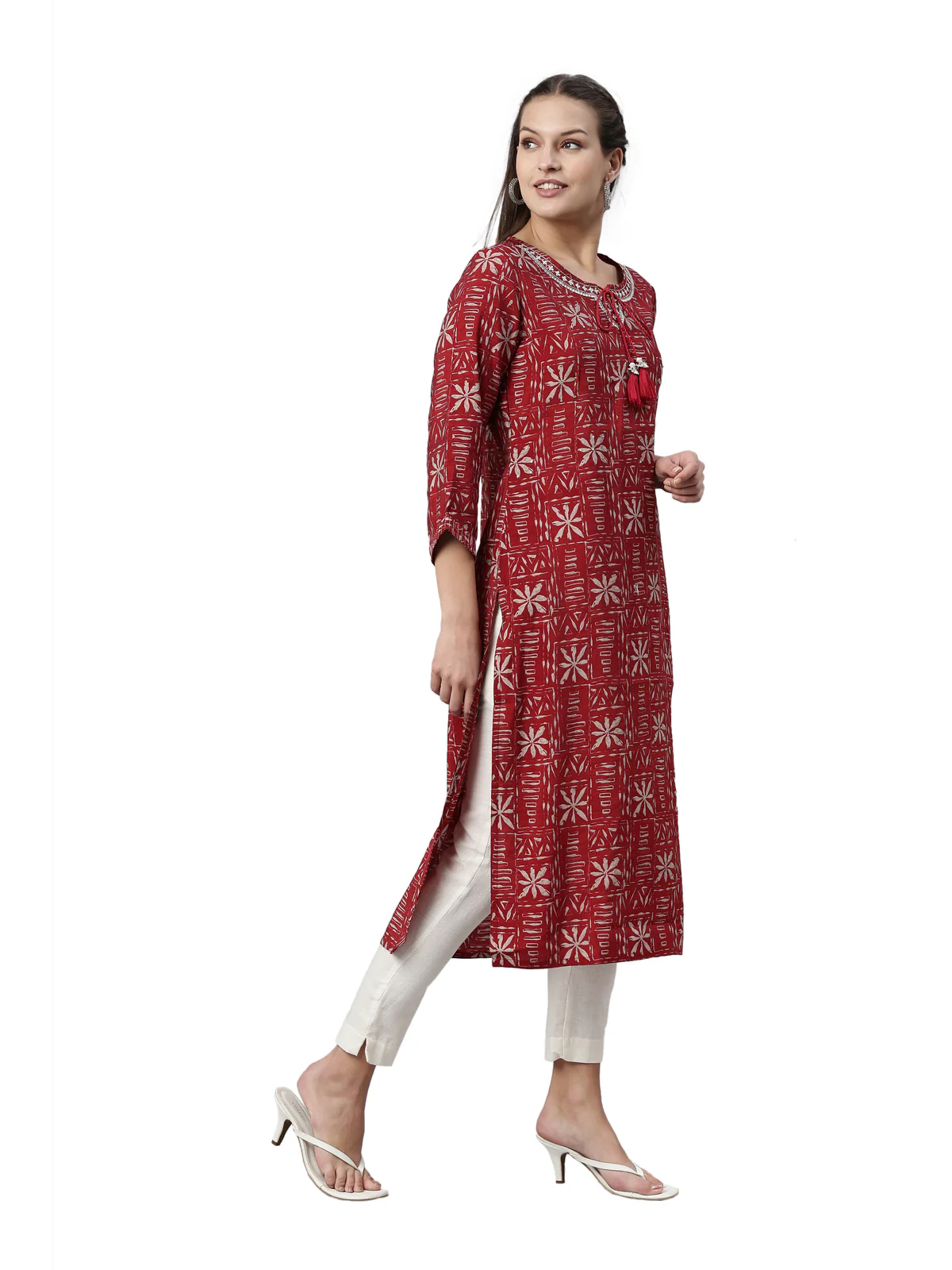 Neerus Maroon Color Rayon Fabric Kurta - Image 4