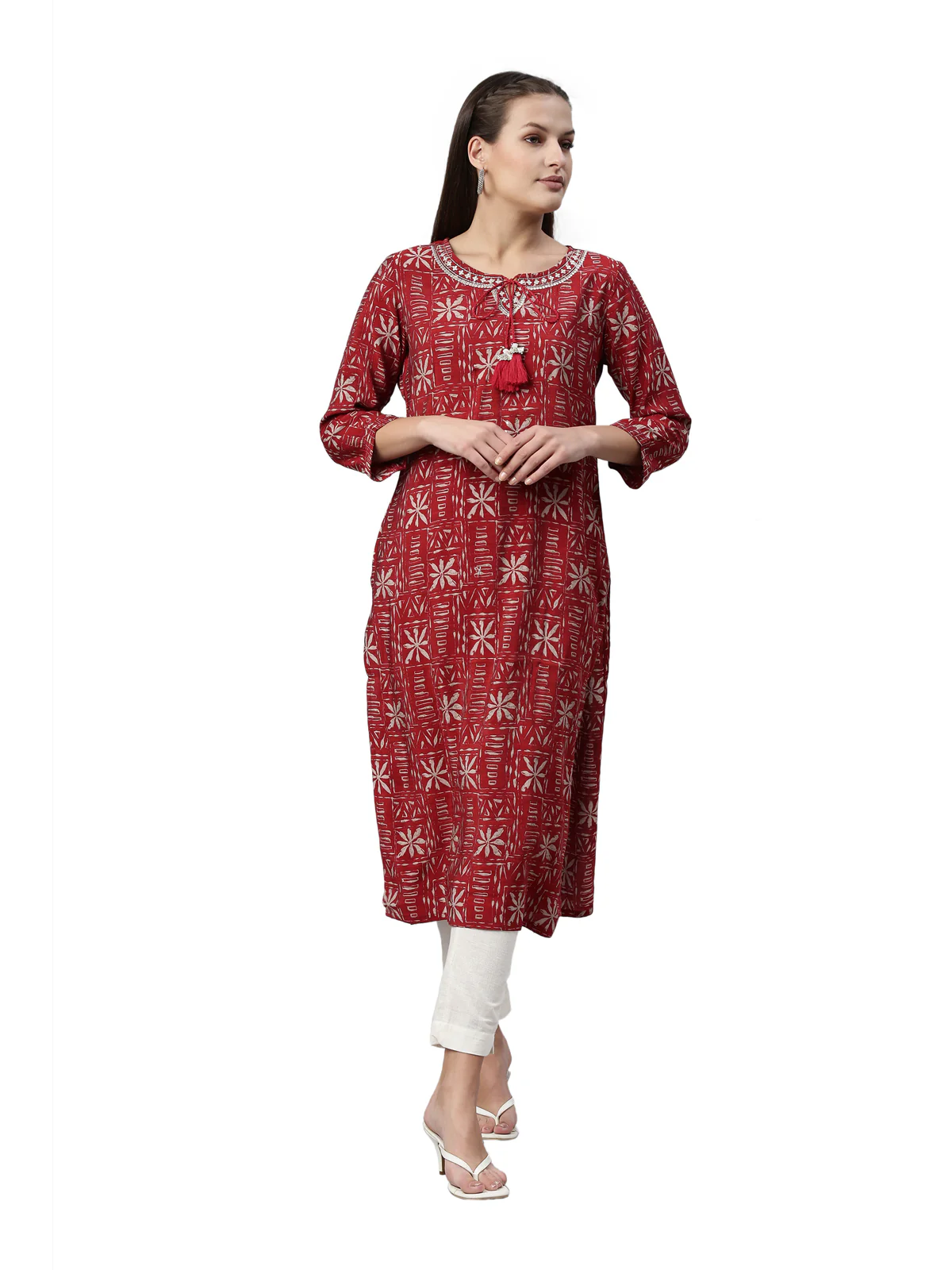 Neerus Maroon Color Rayon Fabric Kurta - Image 6