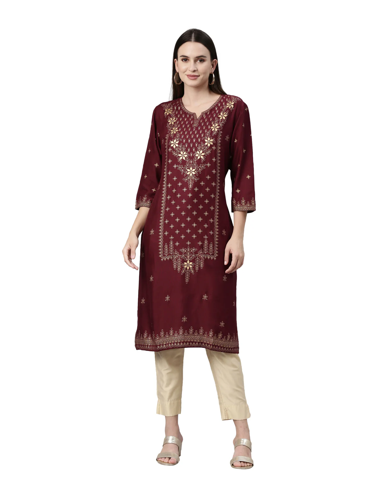 Neerus Maroon Color Rayon Fabric Kurta