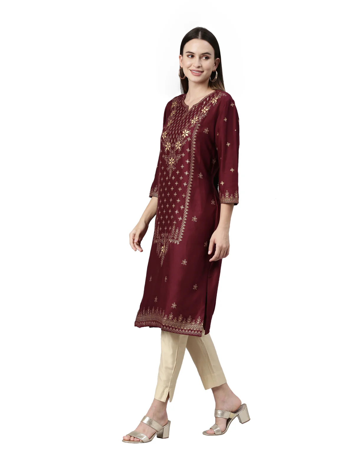 Neerus Maroon Color Rayon Fabric Kurta - Image 3