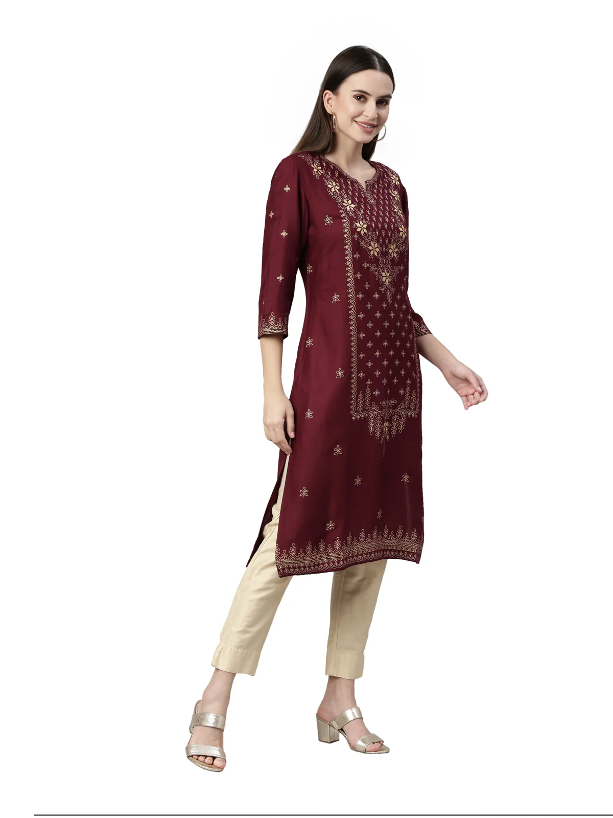 Neerus Maroon Color Rayon Fabric Kurta - Image 4