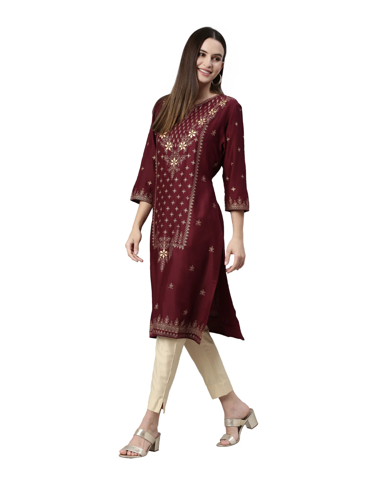 Neerus Maroon Color Rayon Fabric Kurta - Image 6