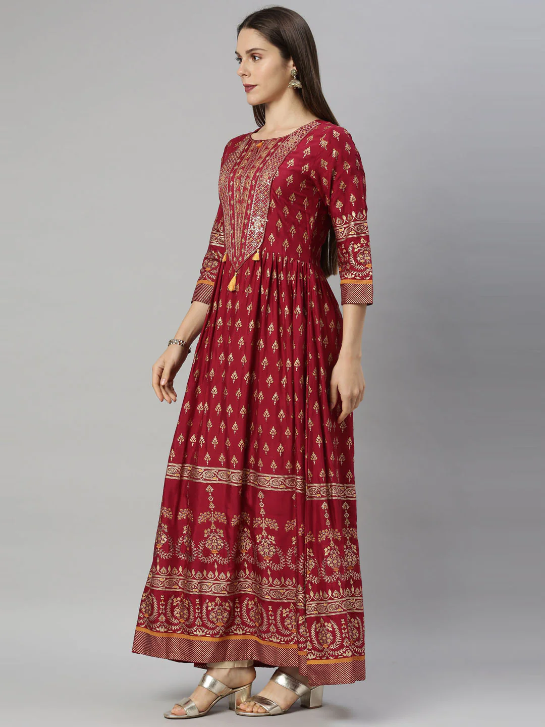 Neerus Maroon Color Santoon Fabric Tunic - Image 4