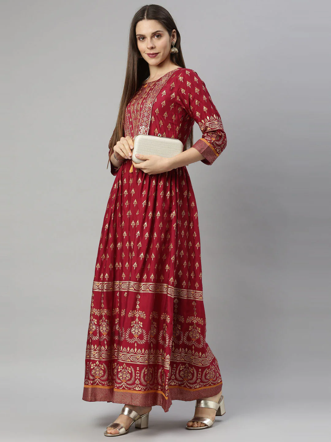 Neerus Maroon Color Santoon Fabric Tunic - Image 7