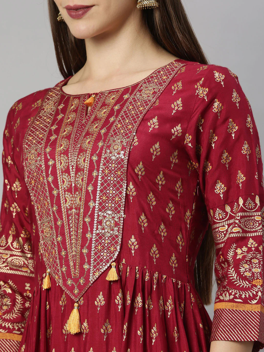 Neerus Maroon Color Santoon Fabric Tunic - Image 8