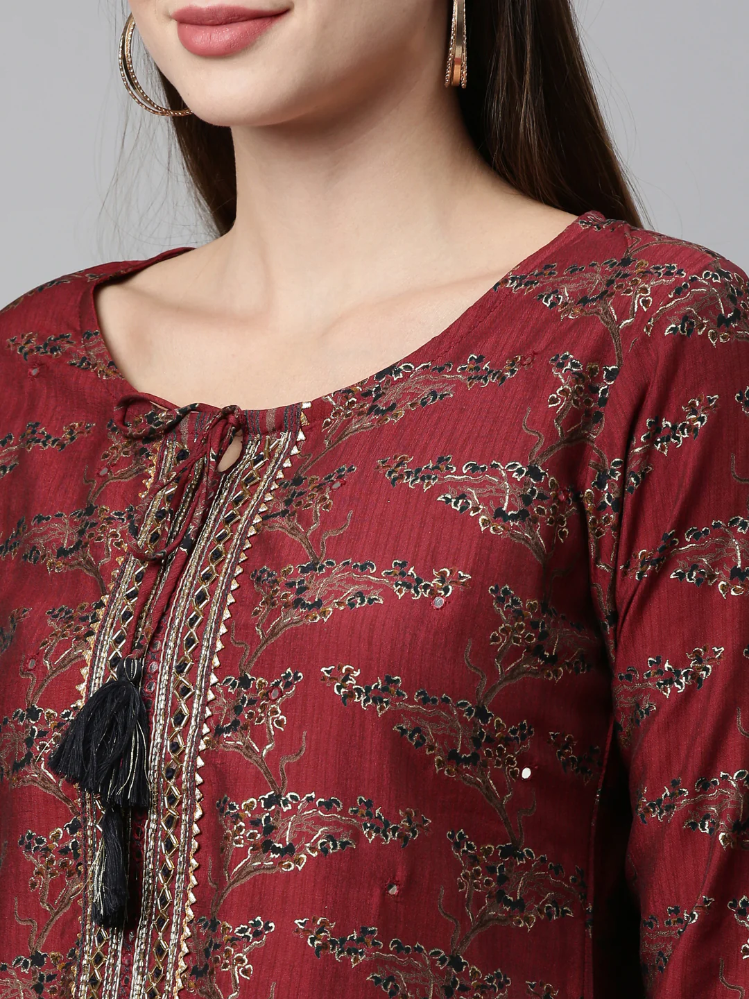 Neerus Maroon Color Shantoon Fabric Kurta Sets - Image 3