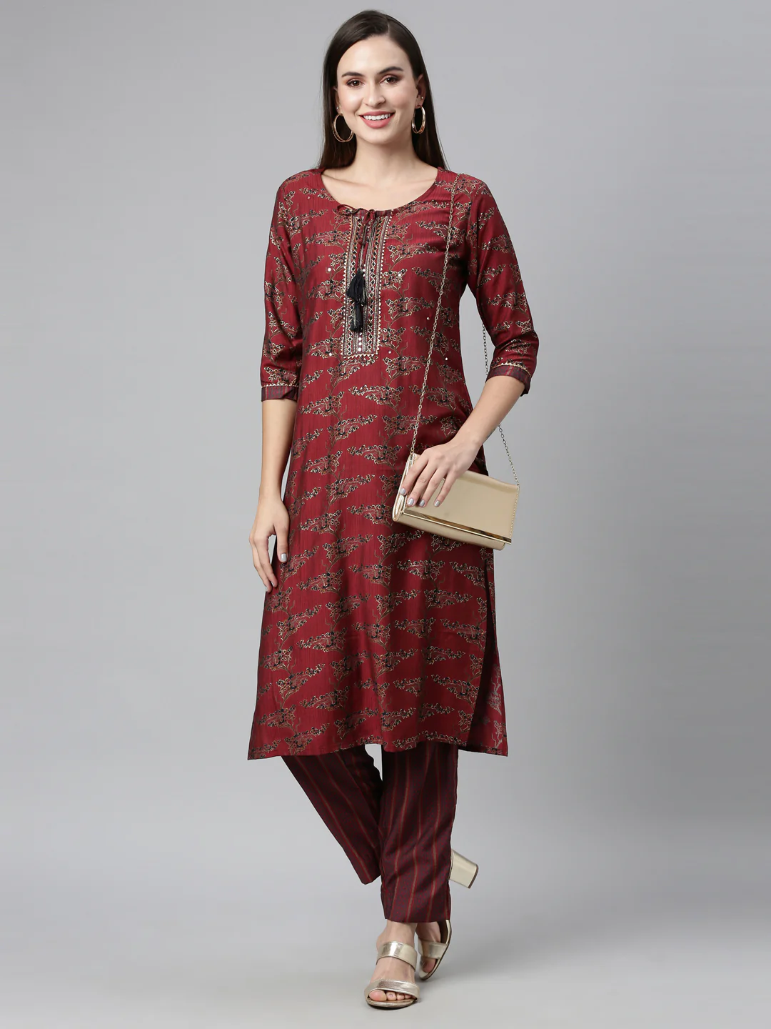 Neerus Maroon Color Shantoon Fabric Kurta Sets - Image 4