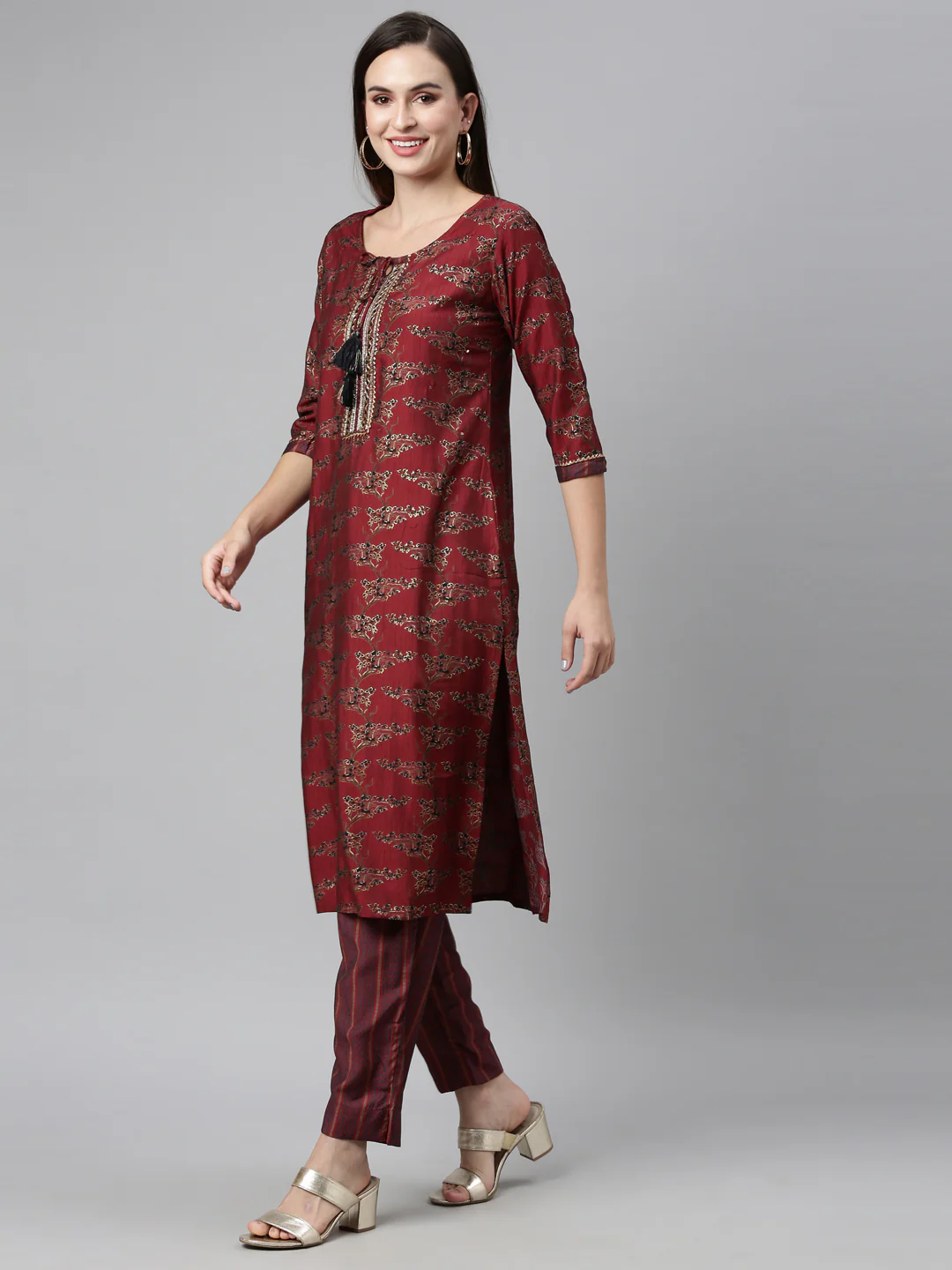 Neerus Maroon Color Shantoon Fabric Kurta Sets - Image 5