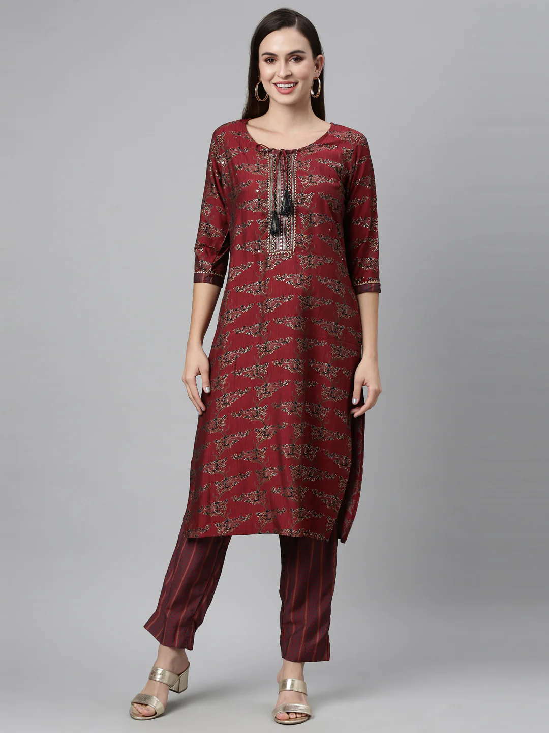 Neerus Maroon Color Shantoon Fabric Kurta Sets - Image 9