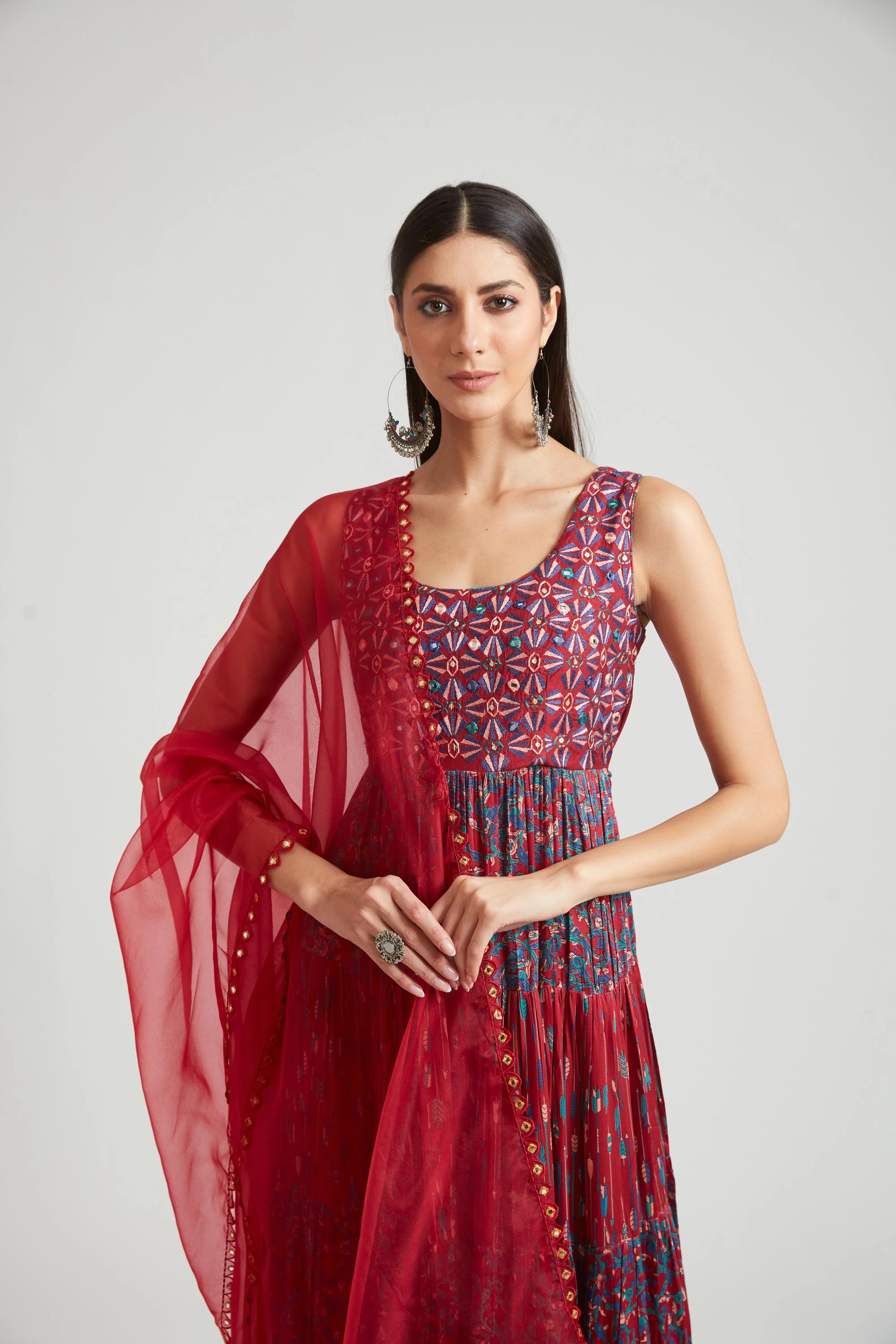 Neerus Maroon Color Silk Fabric Gown - Image 2