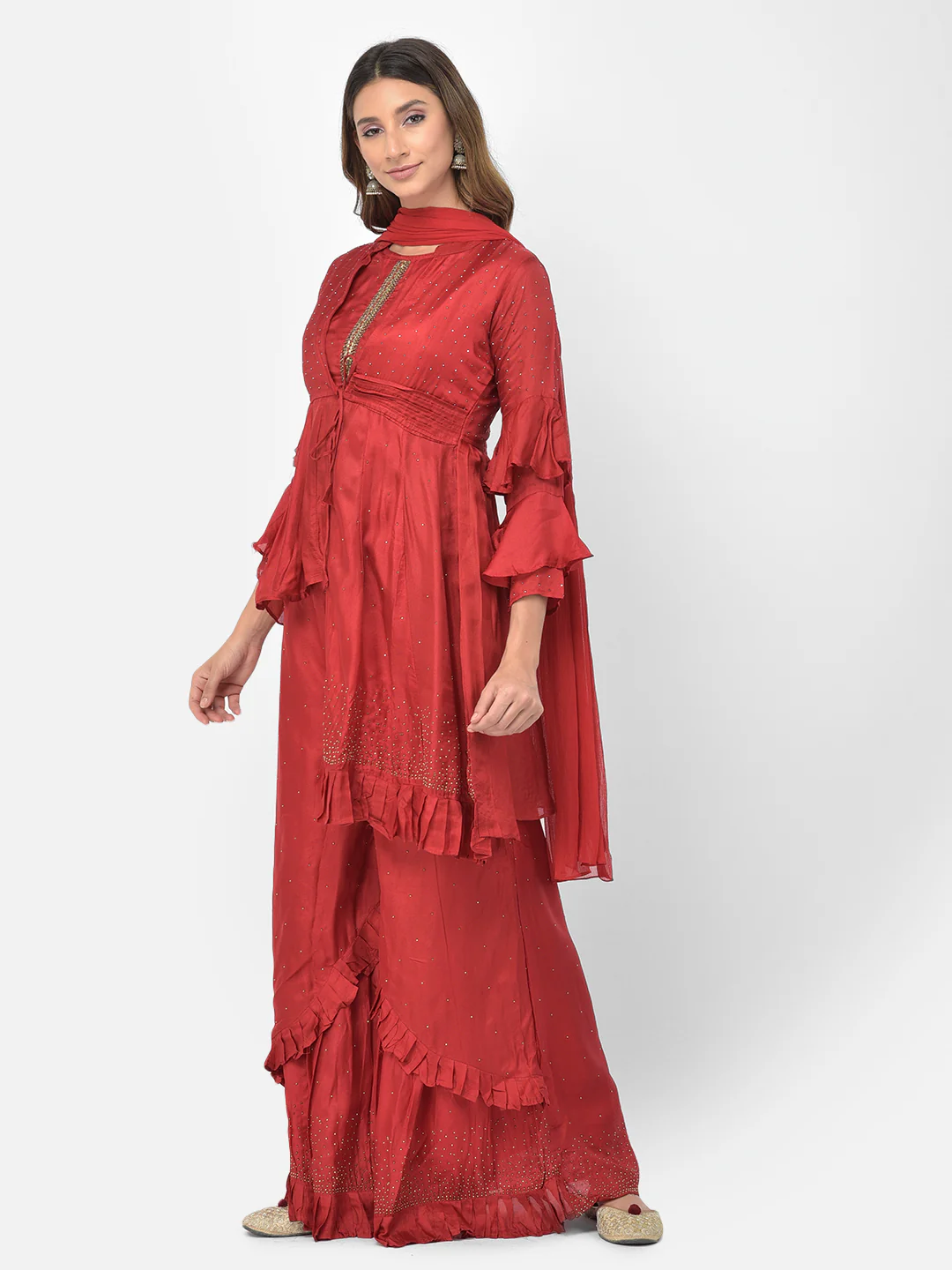 Neerus Maroon Color Silk Fabric Salwar Kameez - Image 4