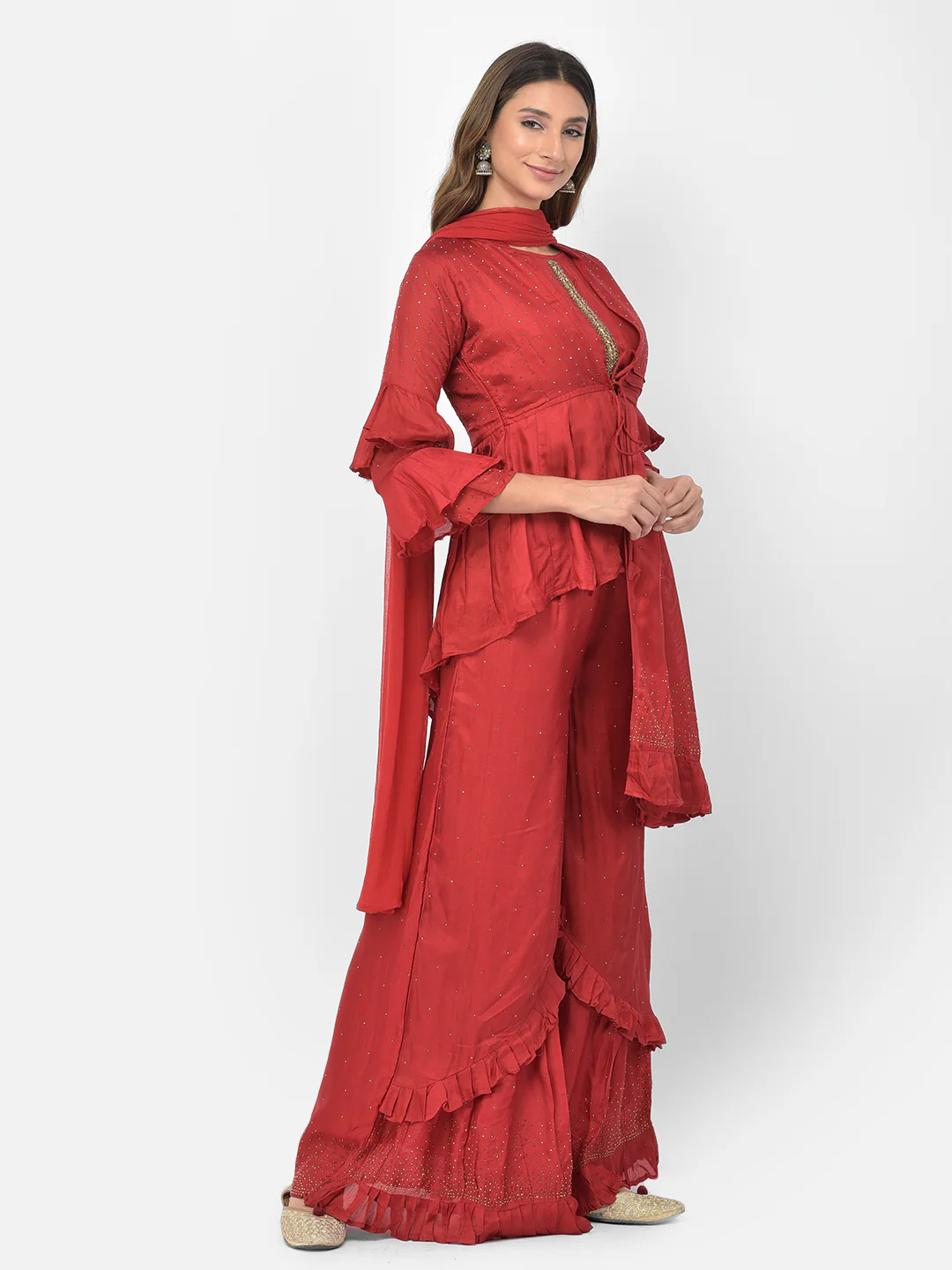 Neerus Maroon Color Silk Fabric Salwar Kameez - Image 5
