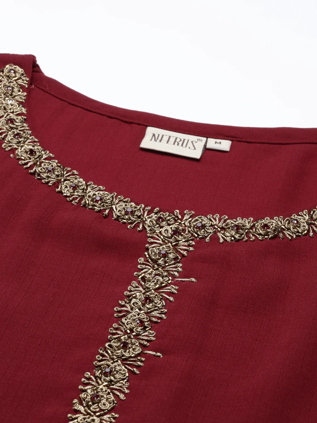 Neerus Maroon Color Slub Riyon Fabric Kurta - Image 2
