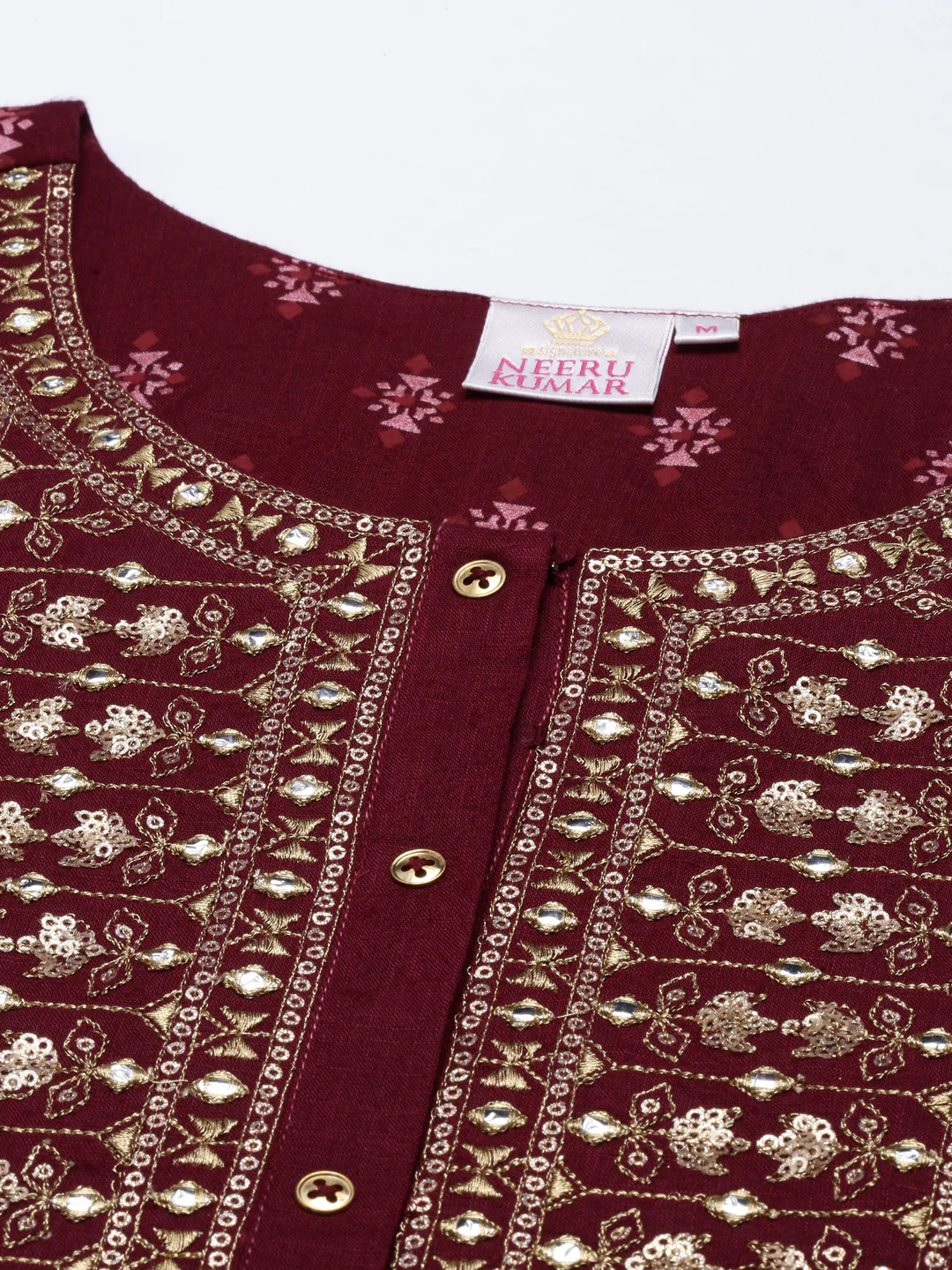 Neerus Maroon Color Slub Riyon Fabric Tunic - Image 2