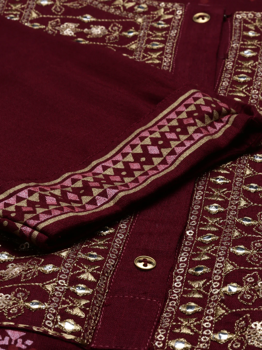 Neerus Maroon Color Slub Riyon Fabric Tunic - Image 3