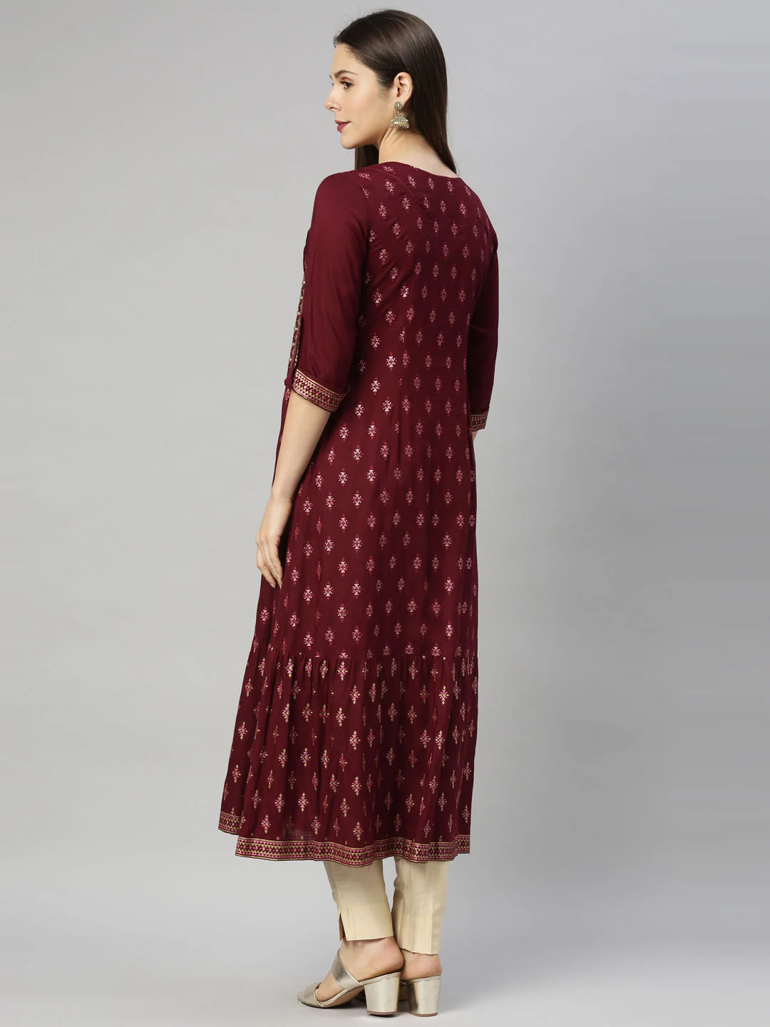 Neerus Maroon Color Slub Riyon Fabric Tunic - Image 6