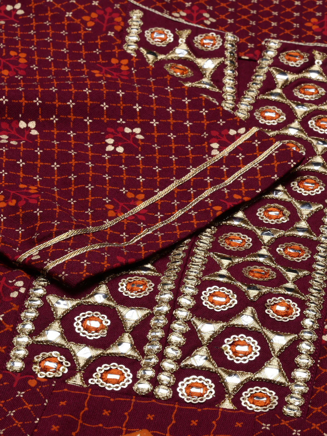 Neerus Maroon Color Slub Riyon Fabric Tunic - Image 3