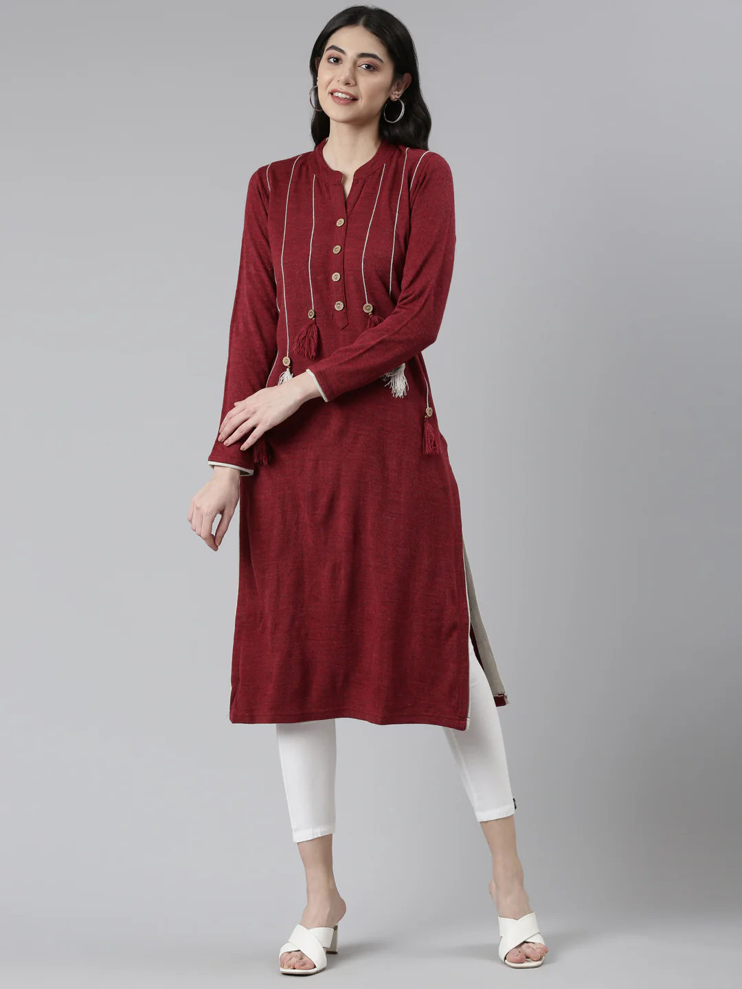 Neerus Maroon Color Straight Kurta