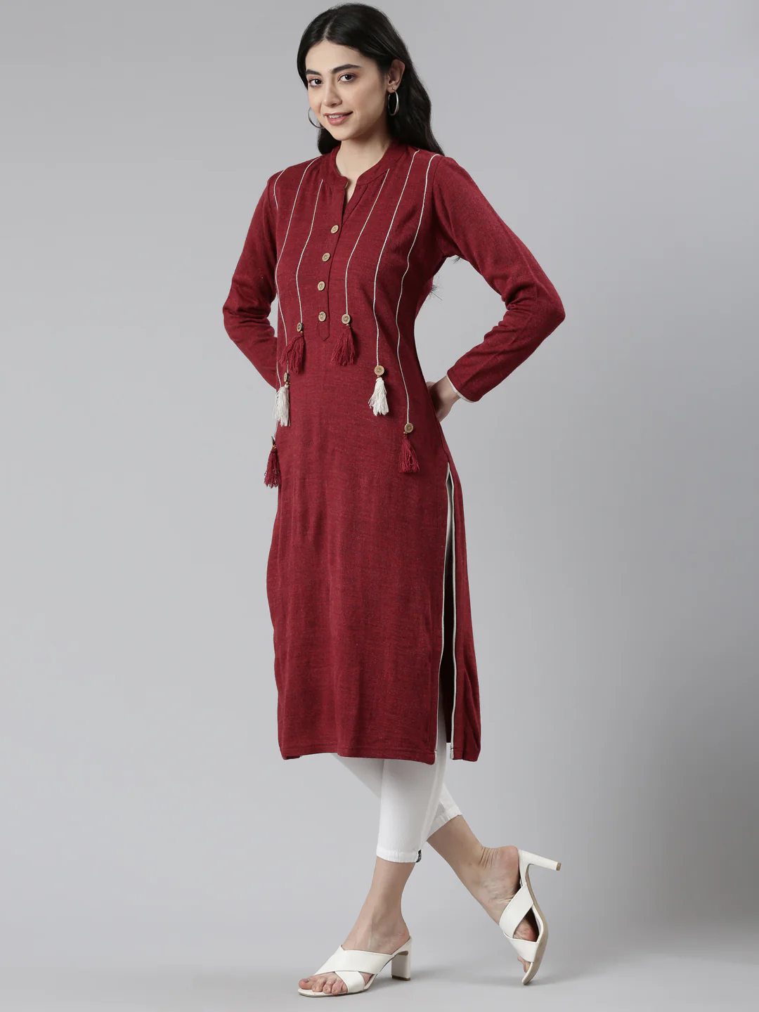 Neerus Maroon Color Straight Kurta - Image 2